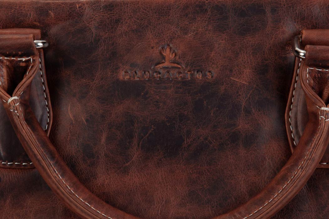 BLUCACTUS LB1004BR Leather Laptop Bag 14 inch Brown