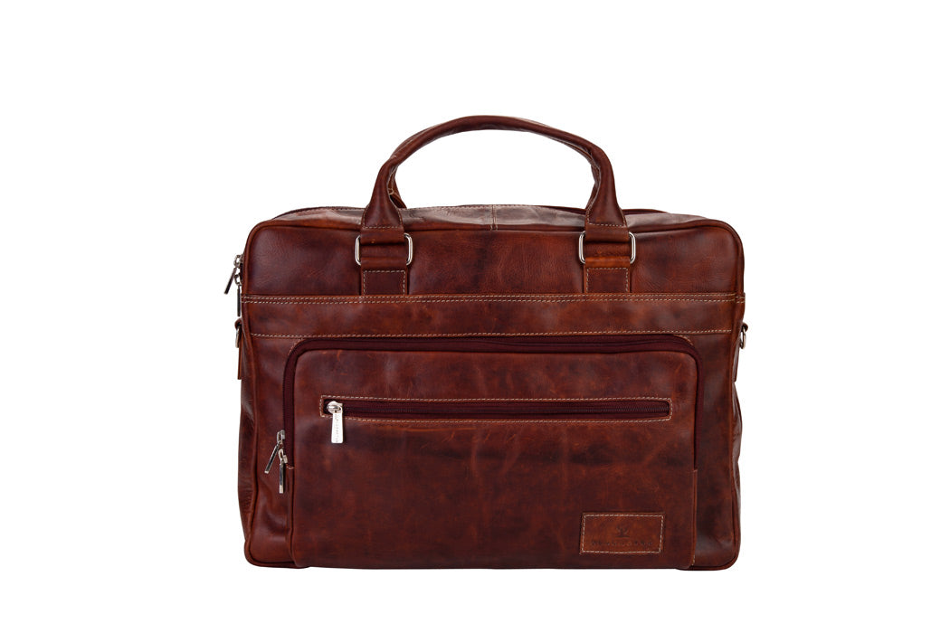 BLUCACTUS OB1008CB Leather Office Bag Brown