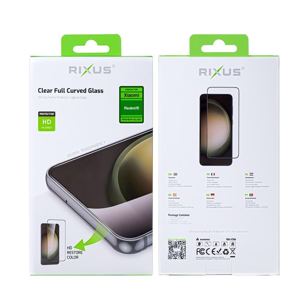 Rixus Clear HD Full Curved Edge Tempered Glass For Xiaomi Redmi 15