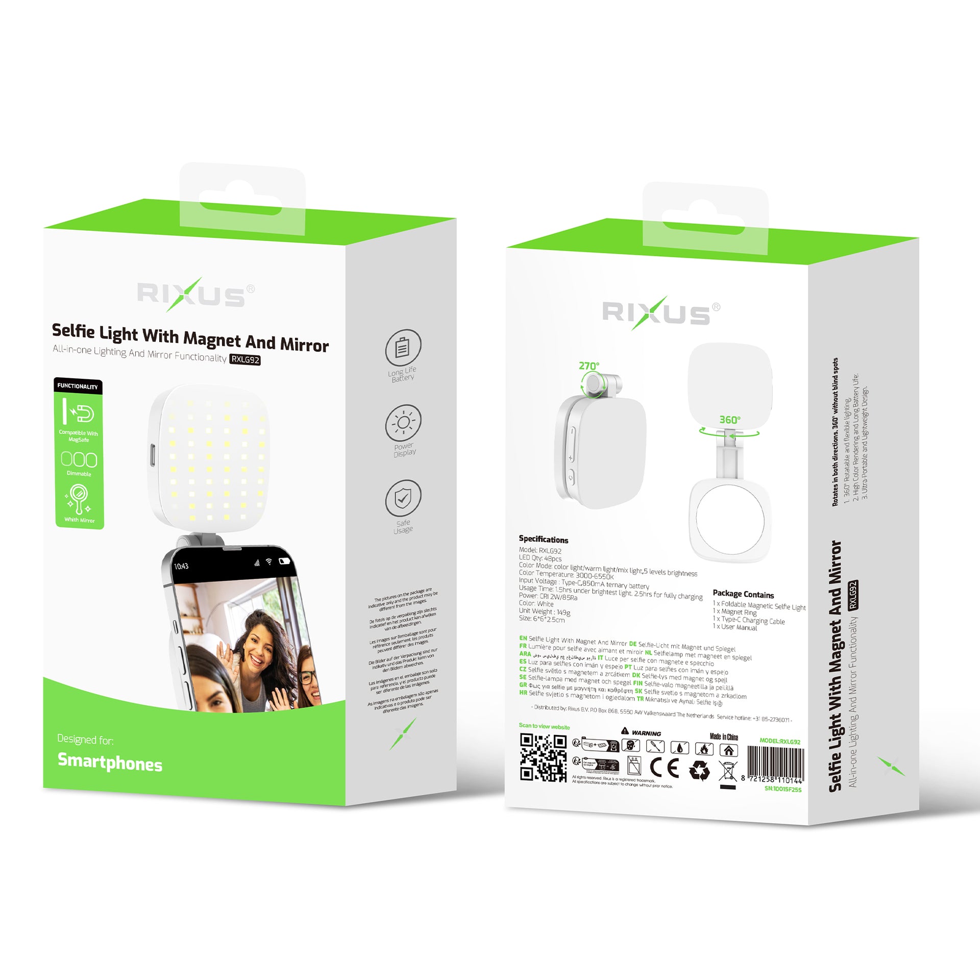 Rixus RXLG92 Magnet Selfie Light With Mirror