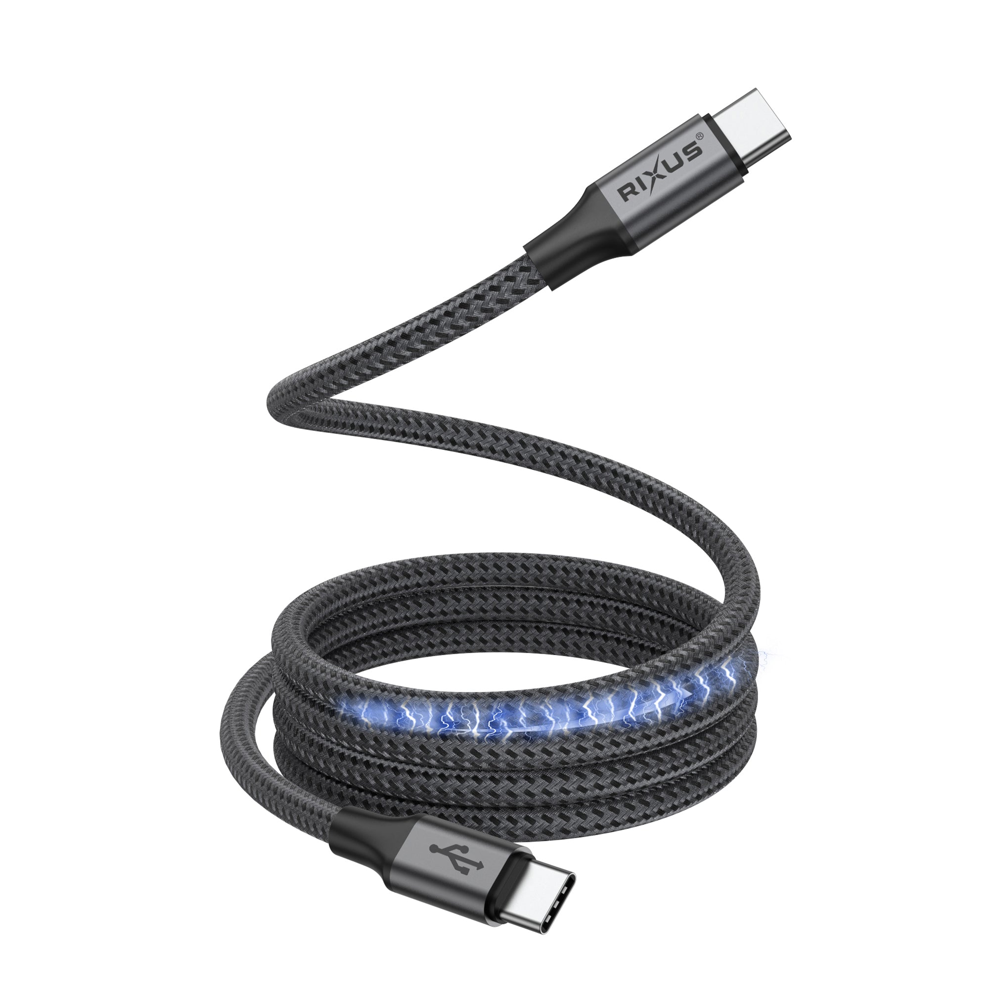 Rixus RXUC66C Magnetic Charging Cord USB-C To USB-C 1m 60W Black
