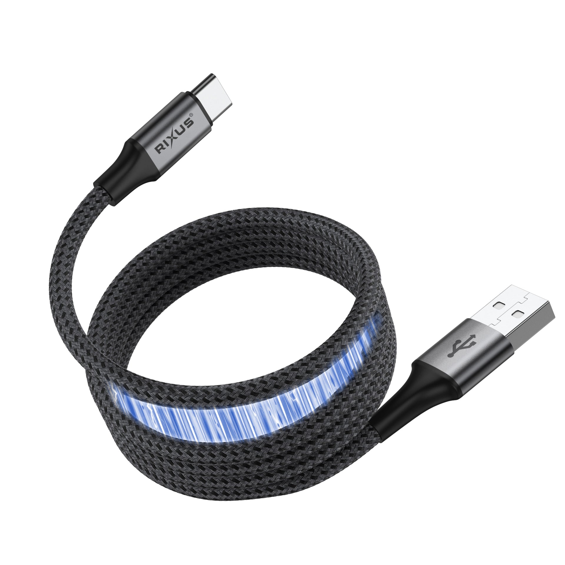 Rixus RXUC66AC Magnetic Charging Cord USB-A To USB-C 1m 15W Black