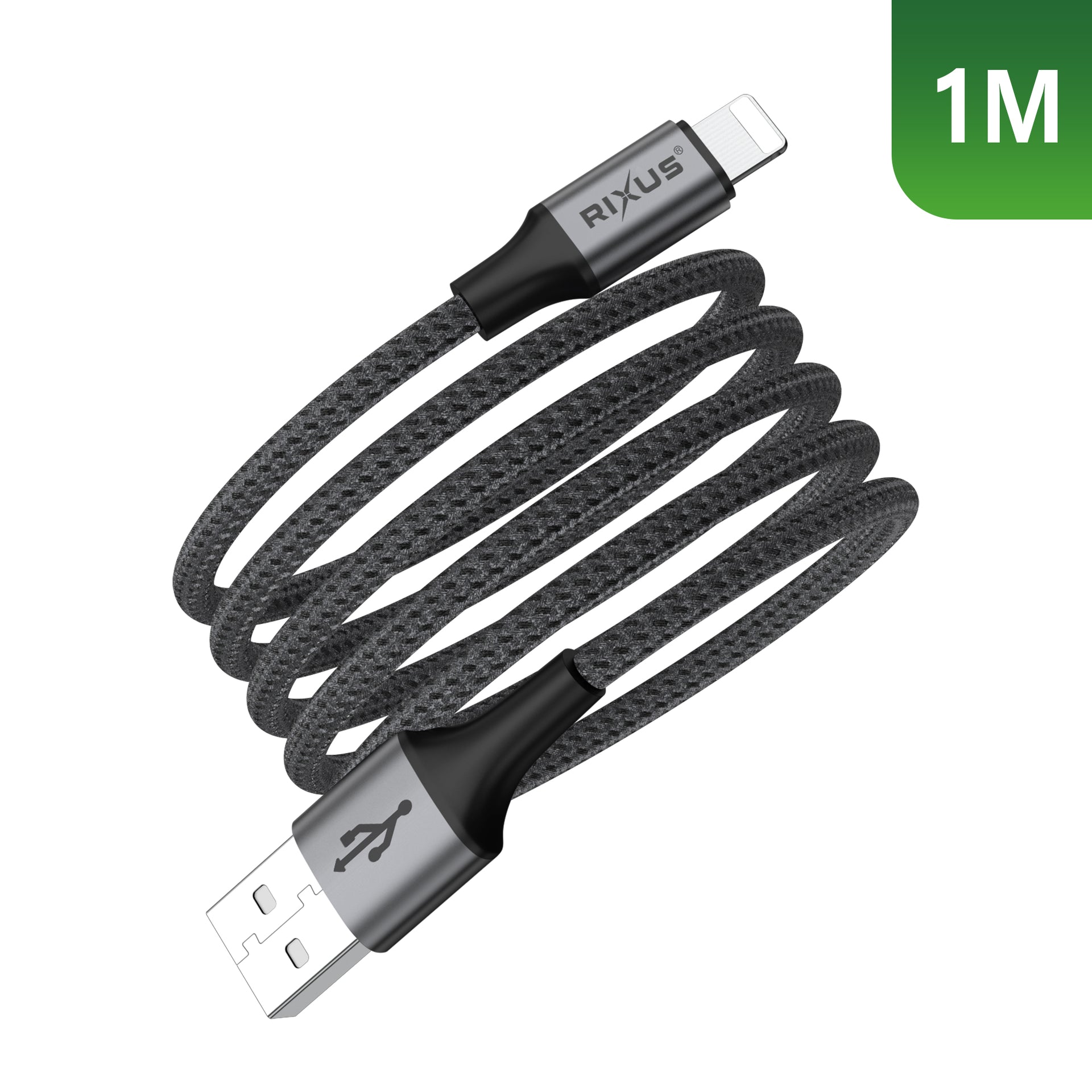 Rixus RXUC66AL Magnetic Charging Cord USB-A To Lightning Connector 1m 10W Black