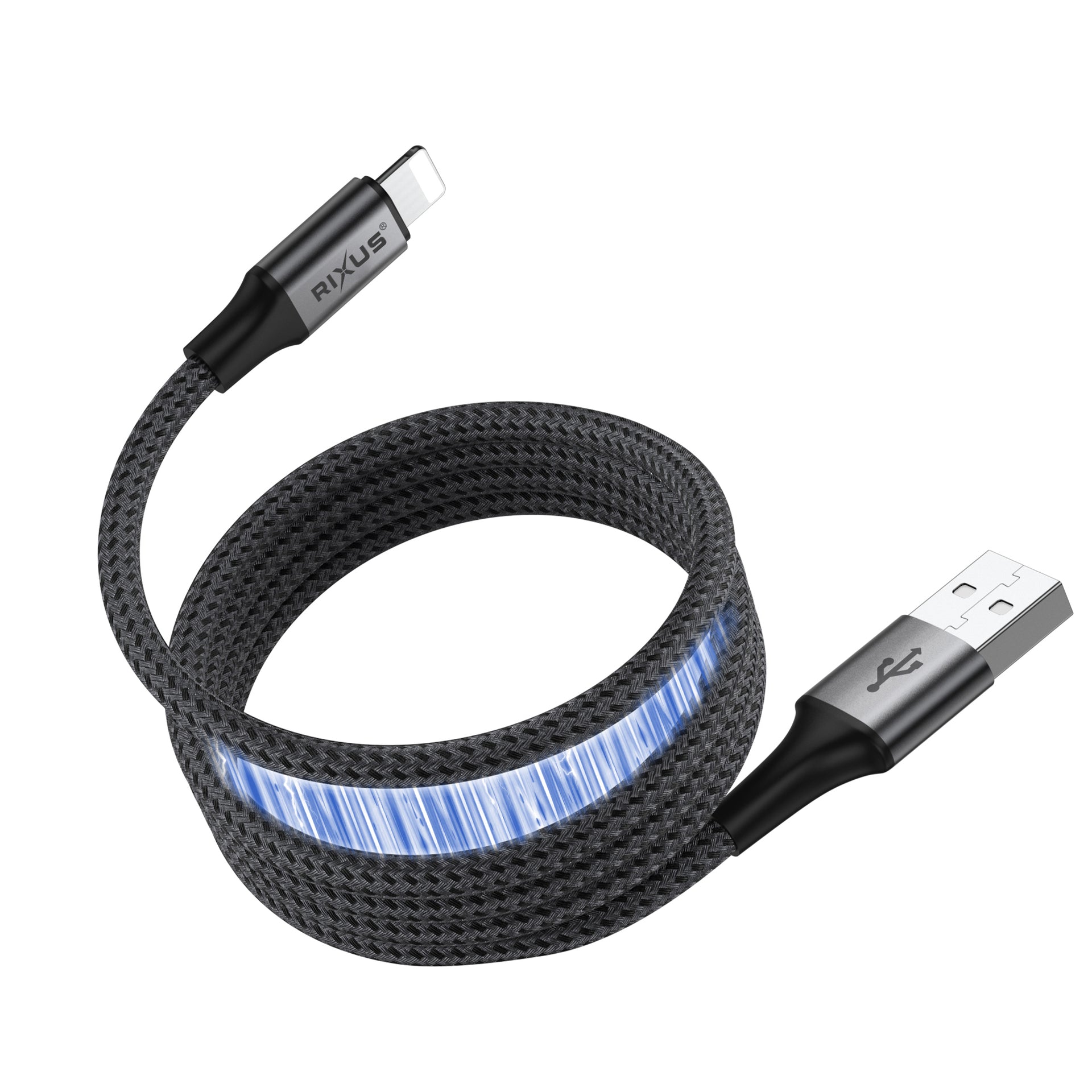 Rixus RXUC66AL Magnetic Charging Cord USB-A To Lightning Connector 1m 10W Black