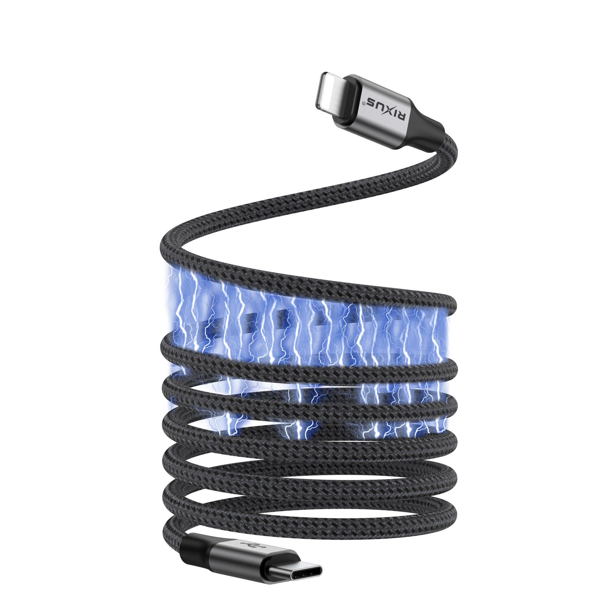 Rixus RXUC66L Magnetic Charging Cord USB-C To Lightning Connector 1m 18W Black