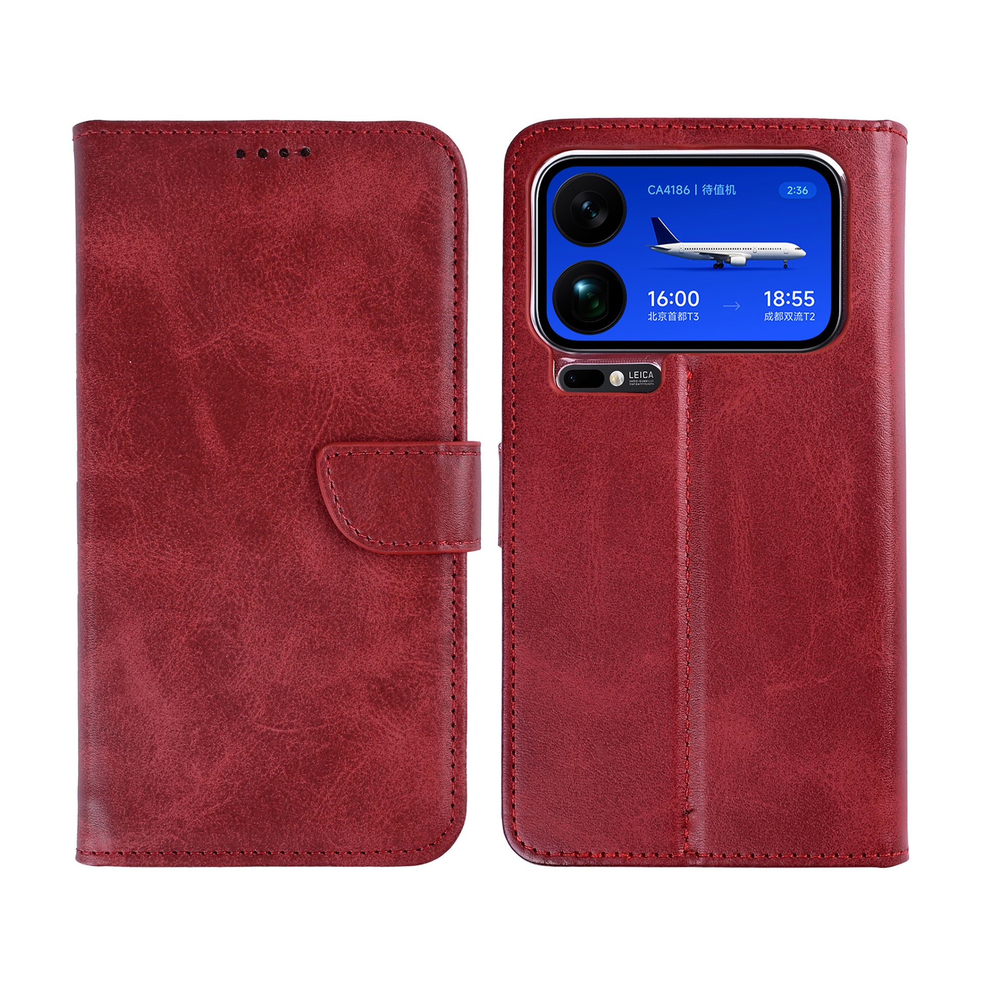 Rixus Bookcase For Xiaomi 17 Pro Max Dark Red