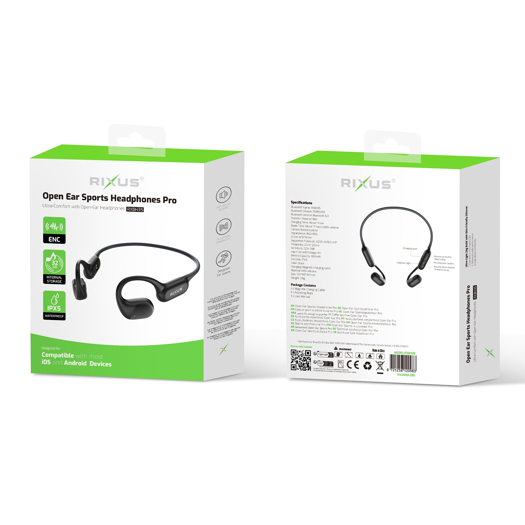 Rixus RXBH35 Open Ear Sports Headphones Pro