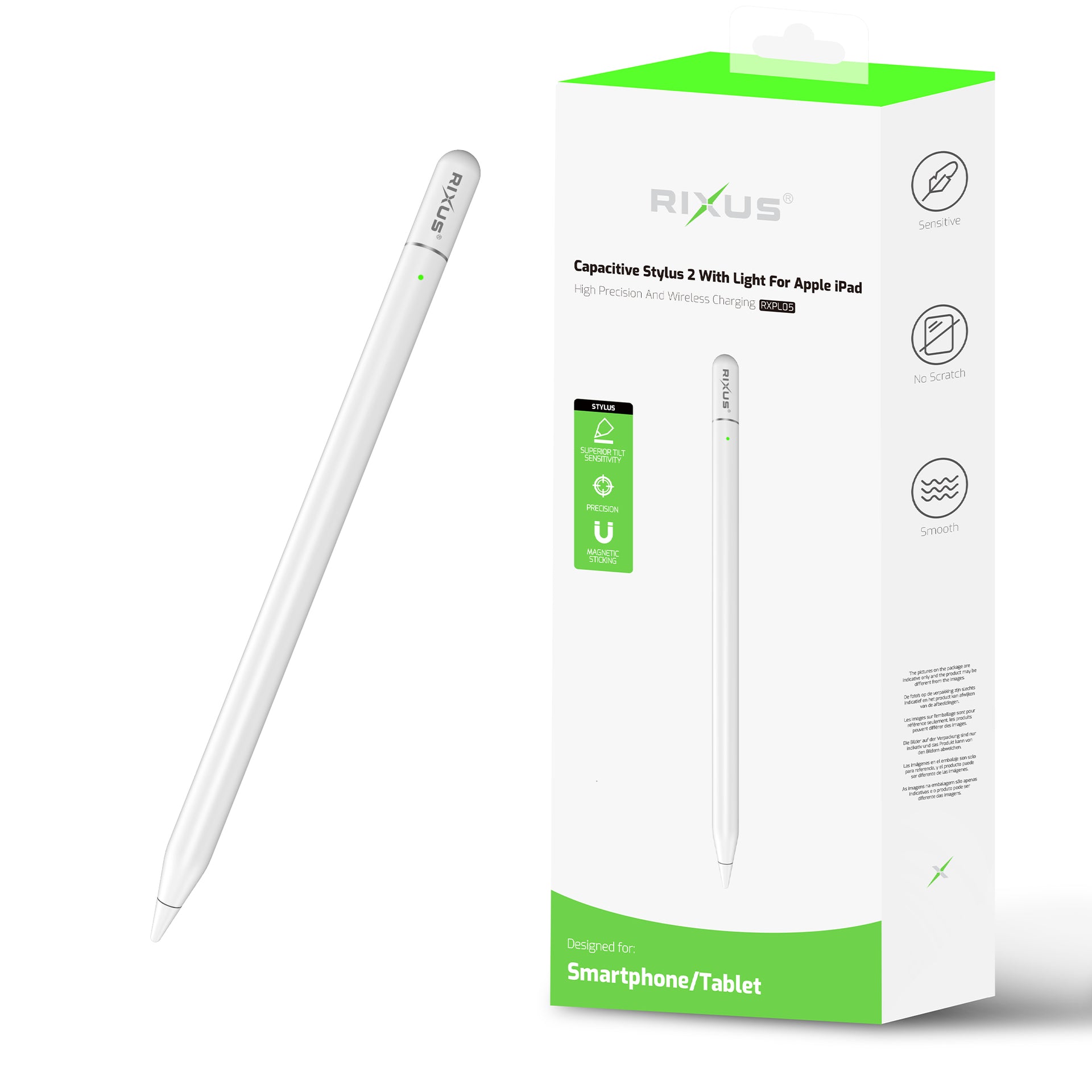 Rixus RXPL05 Smooth Writing Capacitive Stylus 2 With Light For Apple iPad
