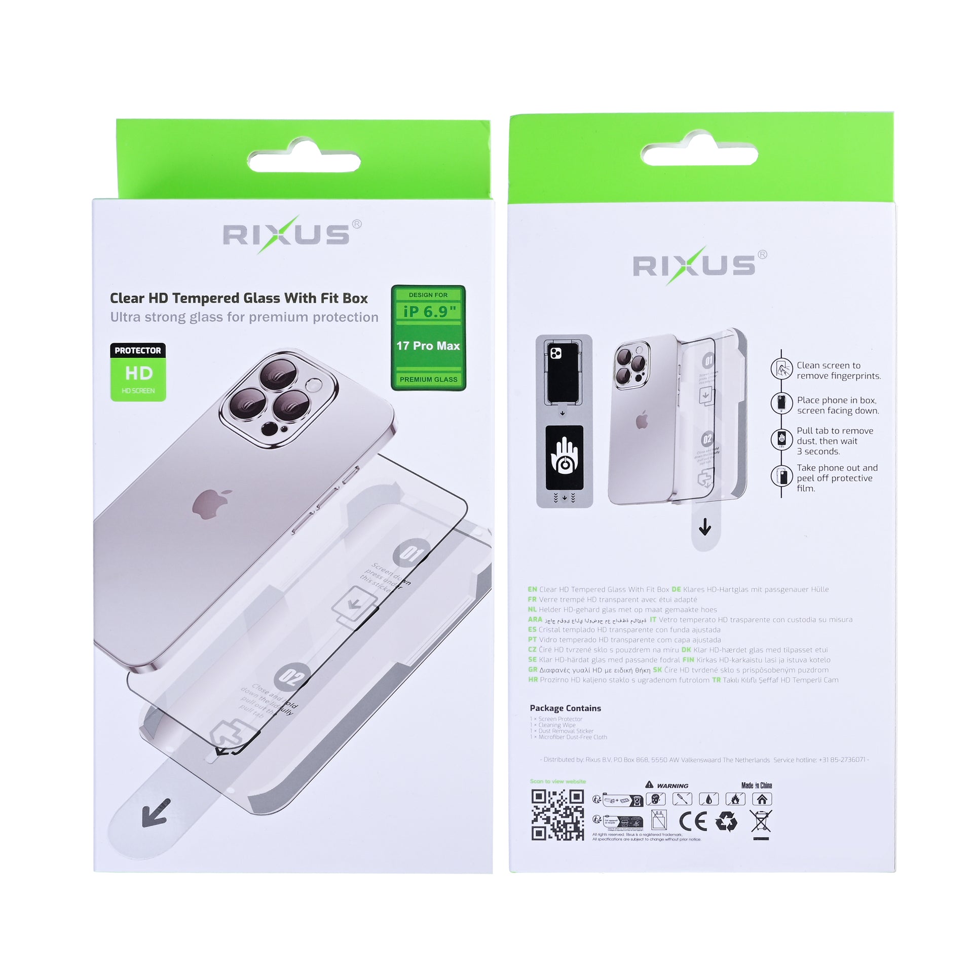 Rixus Clear HD Tempered Glass With Fit Box For Apple iPhone 17 Pro Max