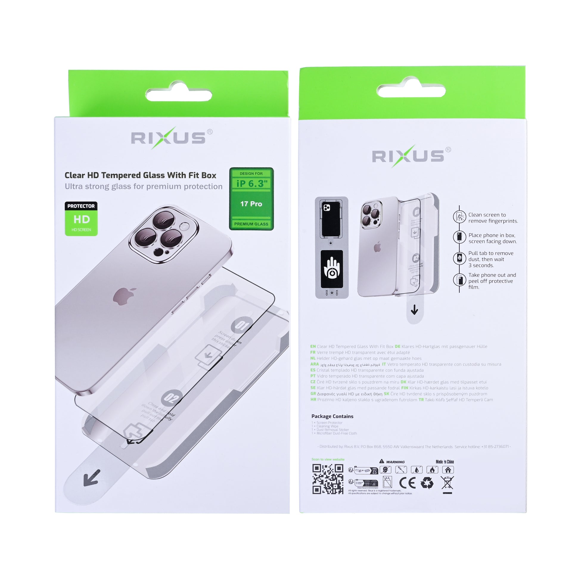 Rixus Clear HD Tempered Glass With Fit Box For Apple iPhone 17 Pro