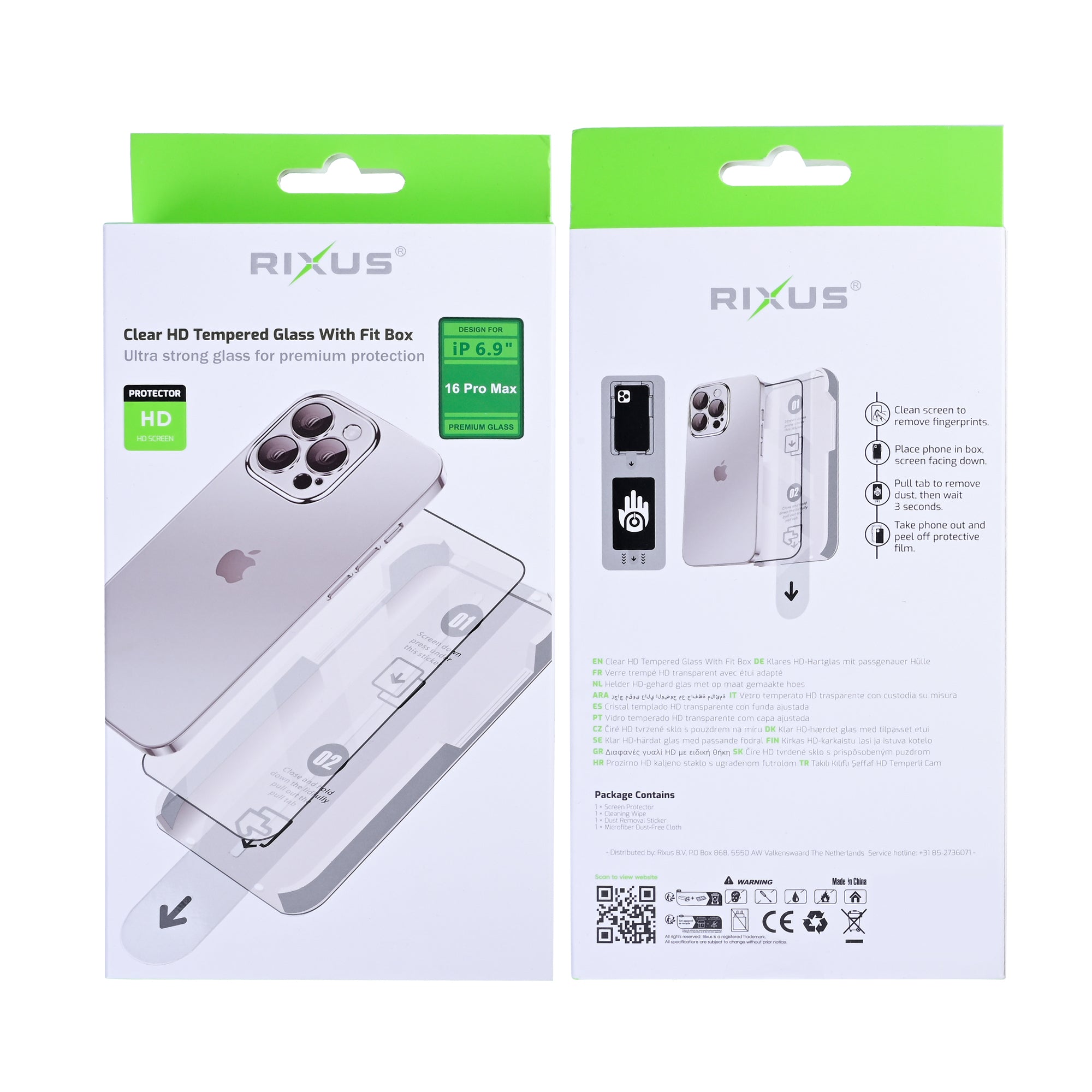 Rixus Clear HD Tempered Glass With Fit Box For Apple iPhone 16 Pro Max