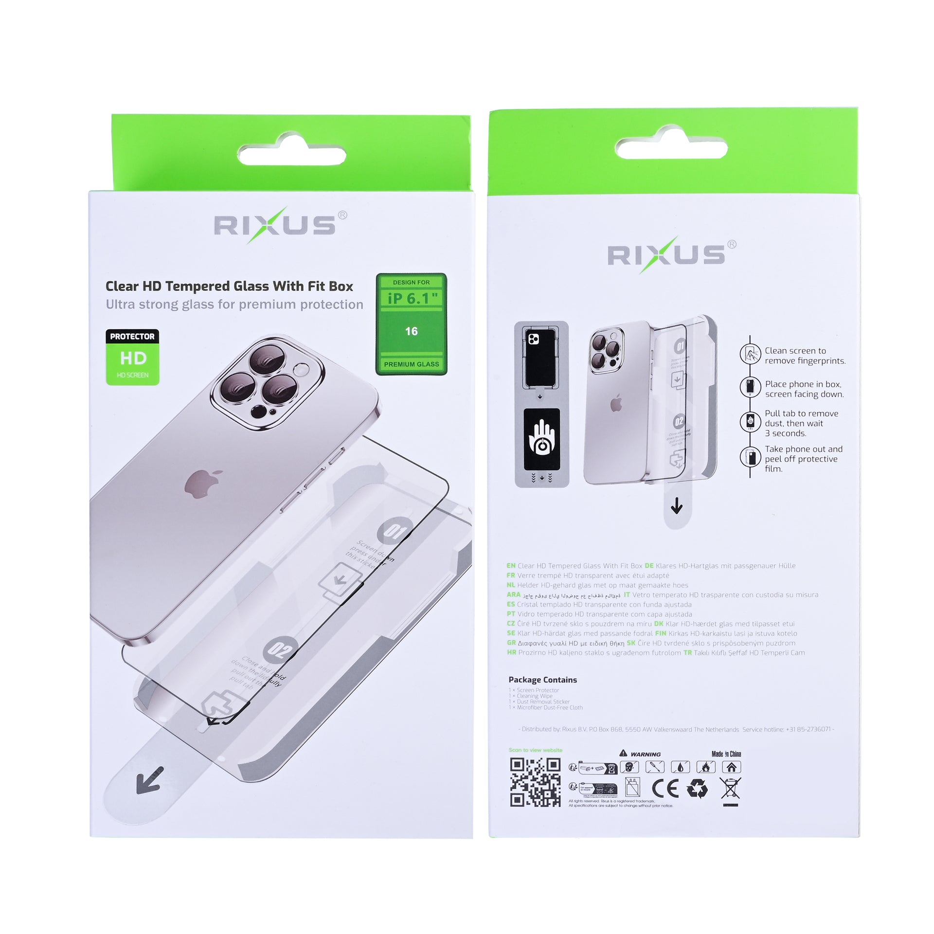 Rixus Clear HD Tempered Glass With Fit Box For Apple iPhone 16