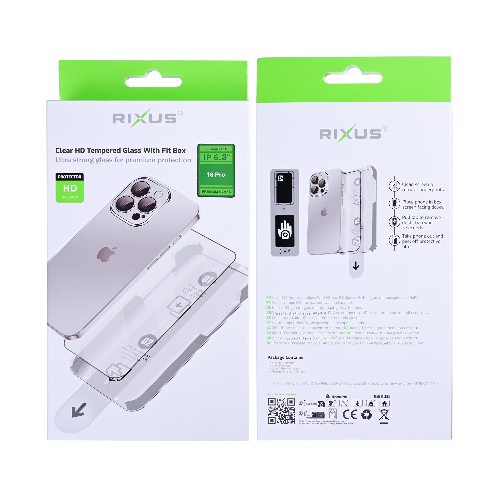 Rixus Clear HD Tempered Glass With Fit Box For Apple iPhone 16 Pro