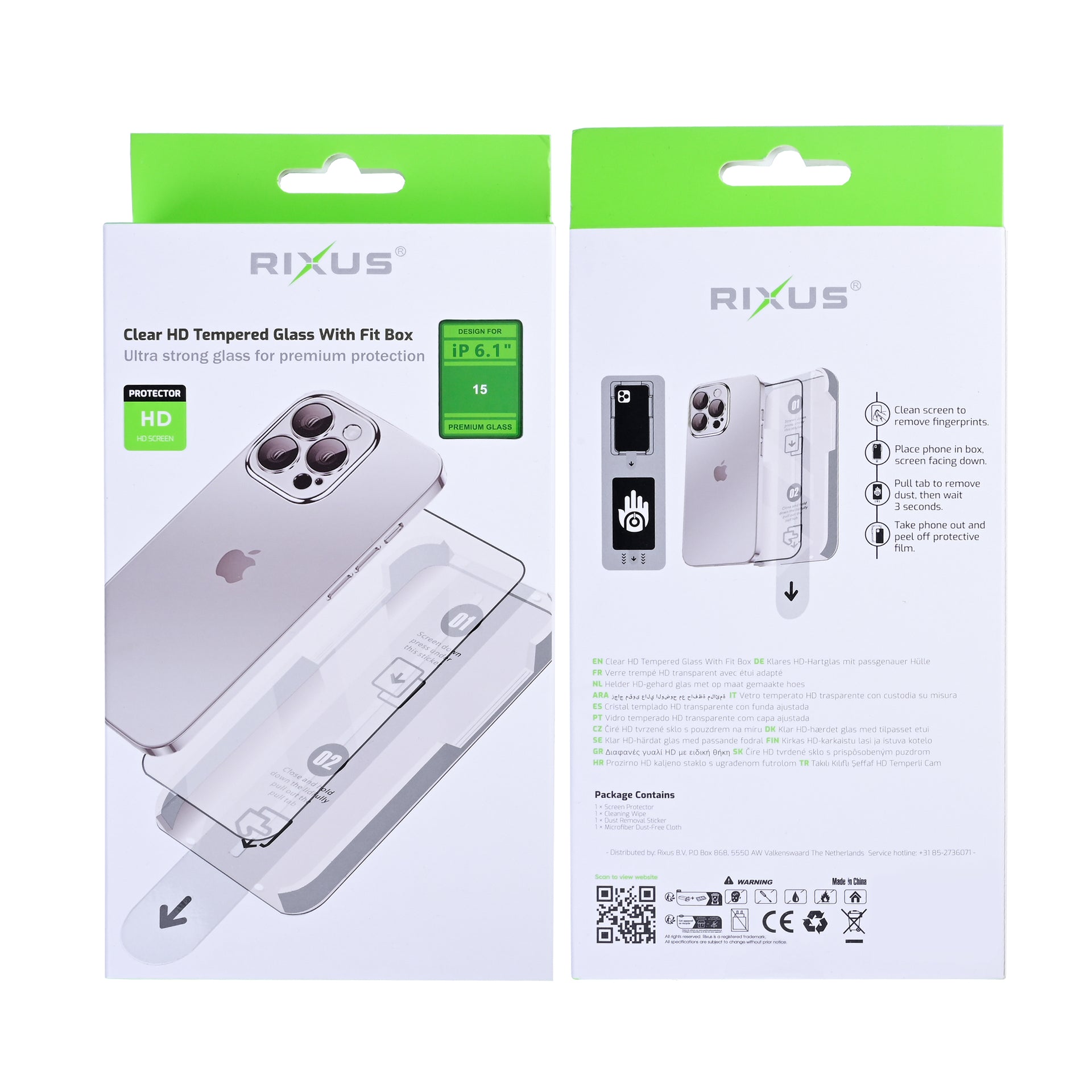 Rixus Clear HD Tempered Glass With Fit Box For Apple iPhone 15