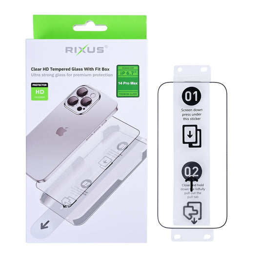 Rixus Clear HD Tempered Glass With Fit Box For Apple iPhone 14 Pro Max