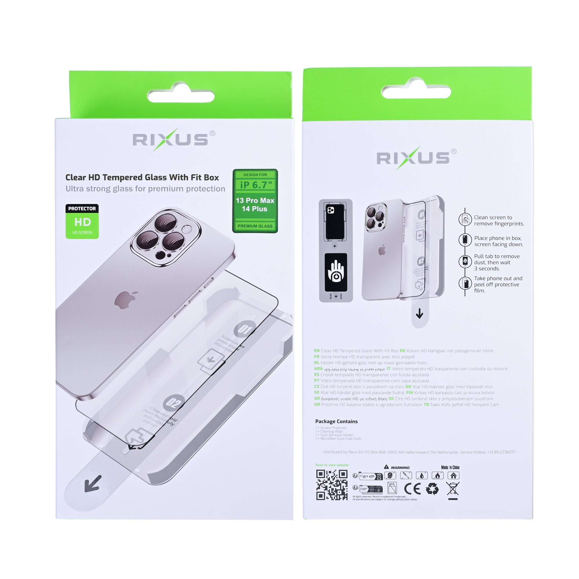 Rixus Clear HD Tempered Glass With Fit Box For Apple iPhone 13 Pro Max, 14 Plus