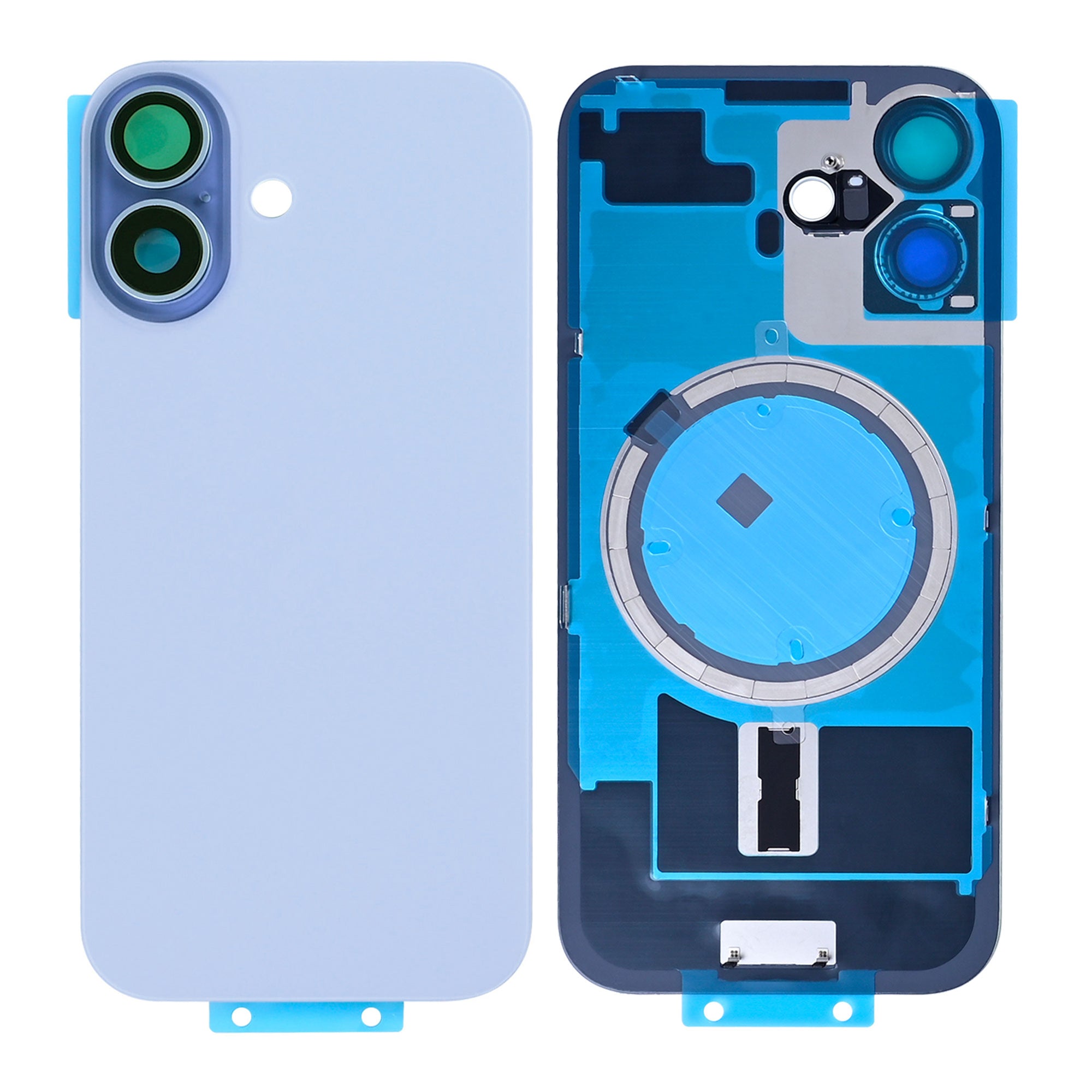 For Apple iPhone 17 Back Glass Without NFC, Enlarged Camera Frame Mist Blue Compatible