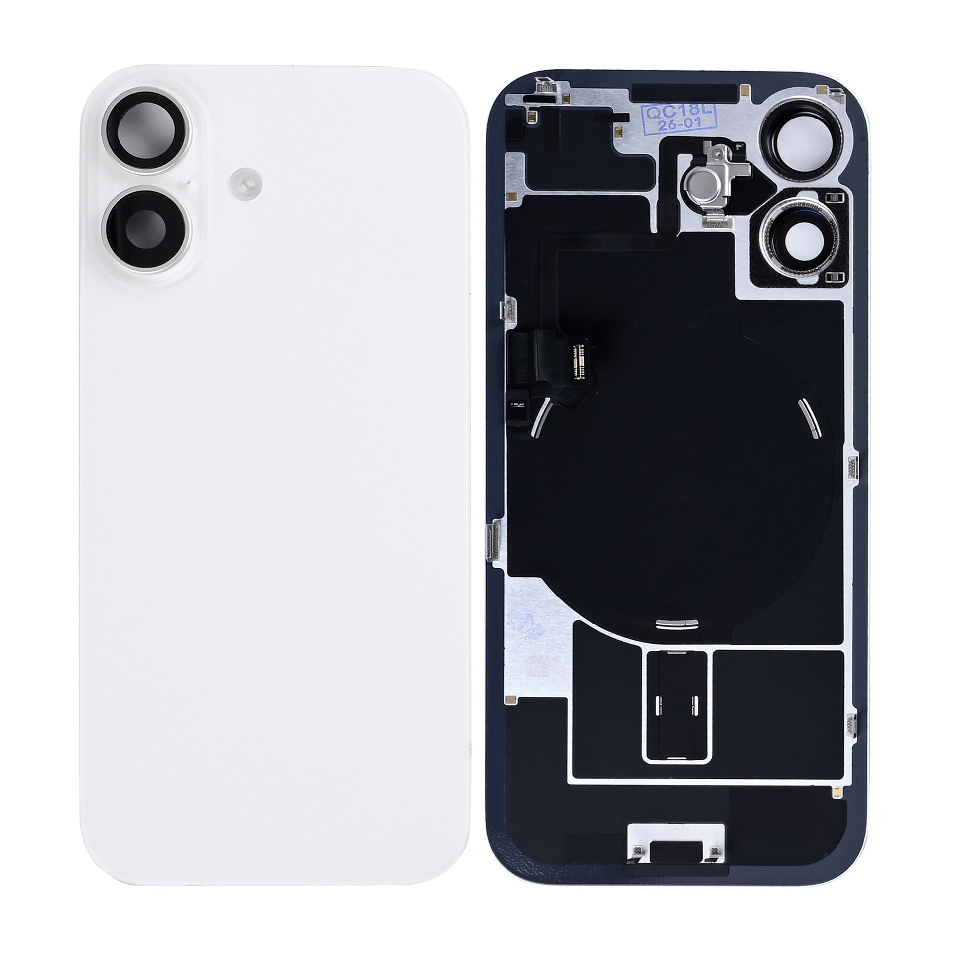 For Apple iPhone 17 Back Glass With NFC, Enlarged Camera Frame White Pulled
