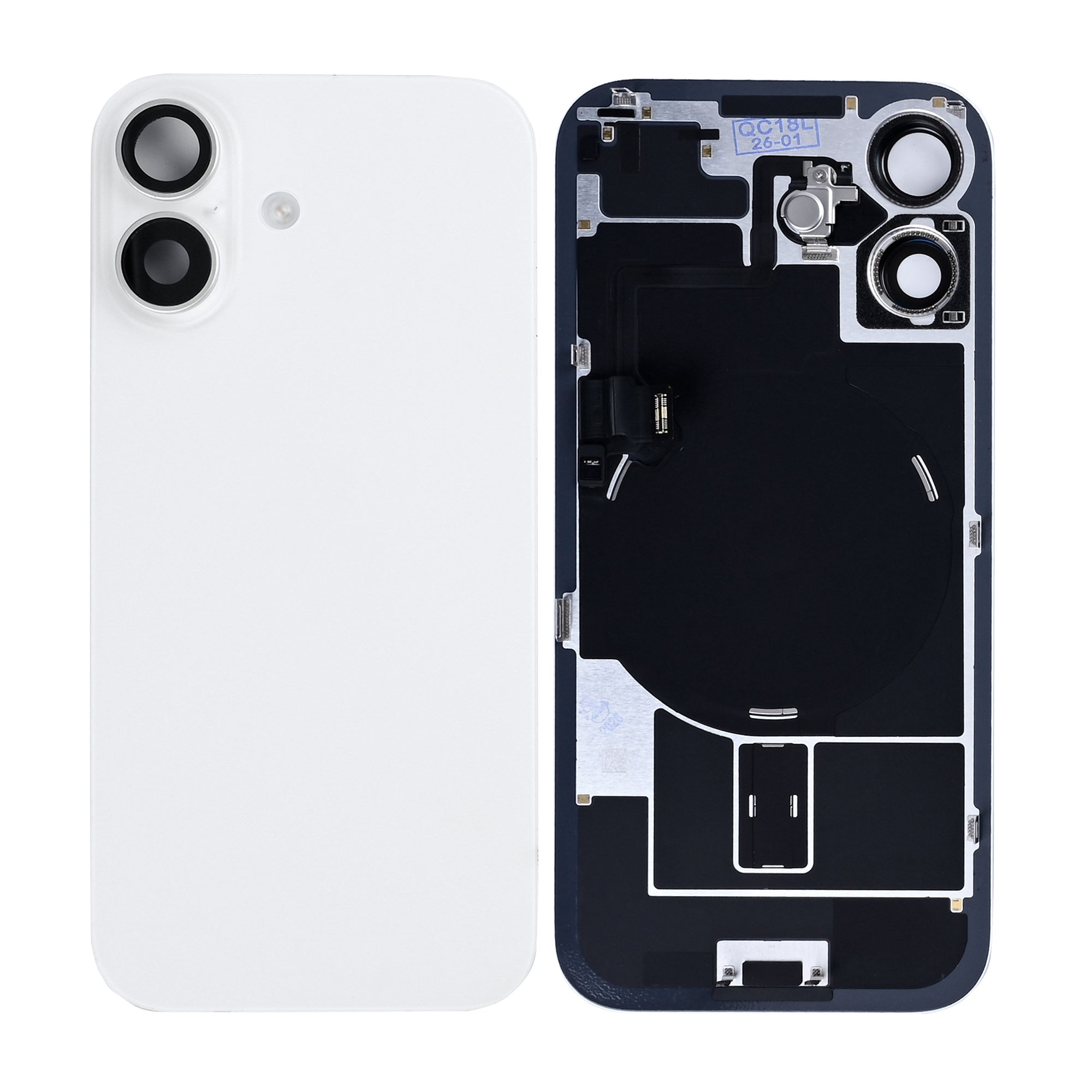 For Apple iPhone 17 Back Glass With NFC, Enlarged Camera Frame White Pulled