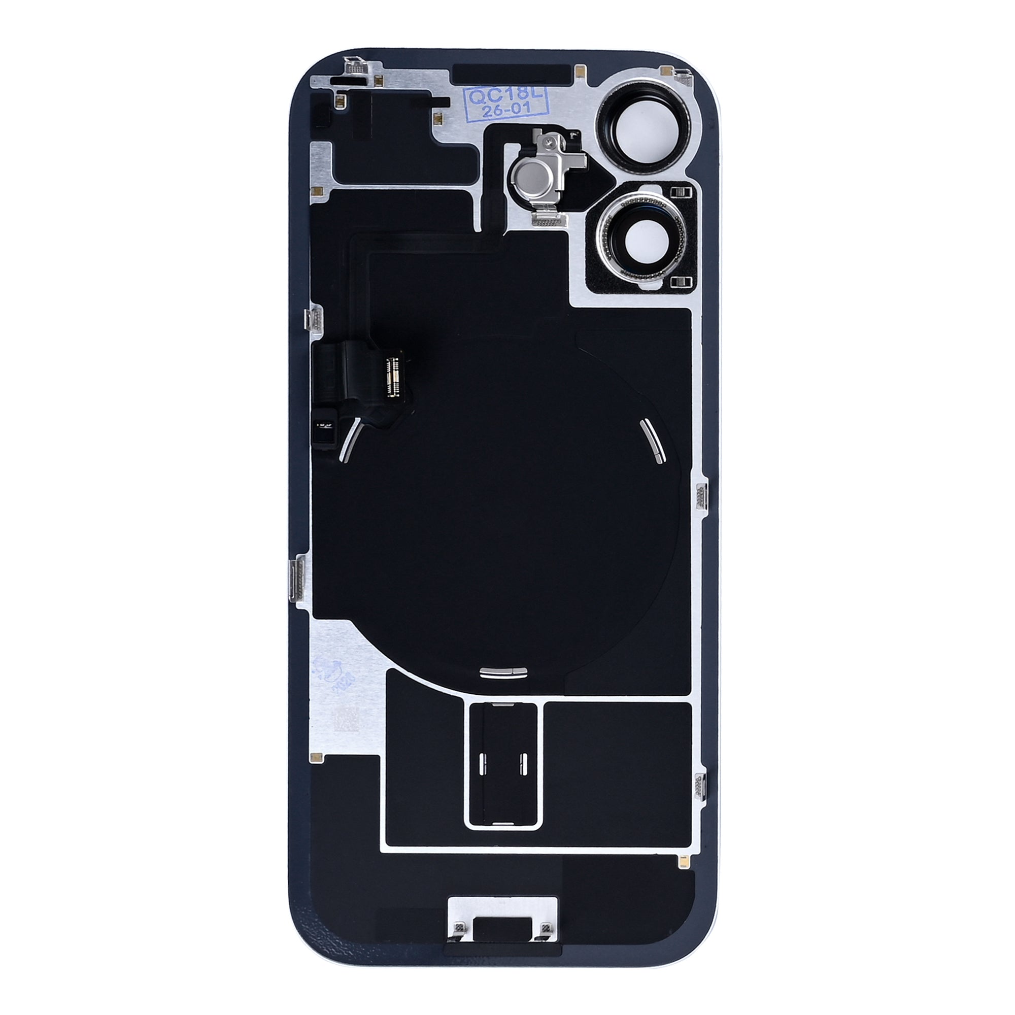 For Apple iPhone 17 Back Glass With NFC, Enlarged Camera Frame Mist Blue Pulled