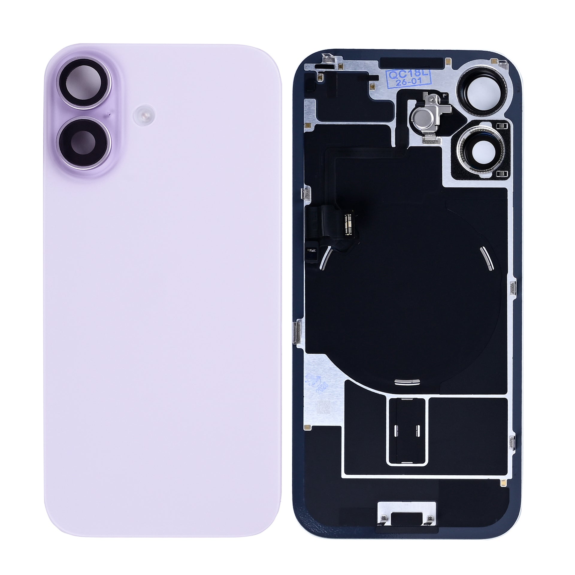 For Apple iPhone 17 Back Glass With NFC, Enlarged Camera Frame Lavender Pulled