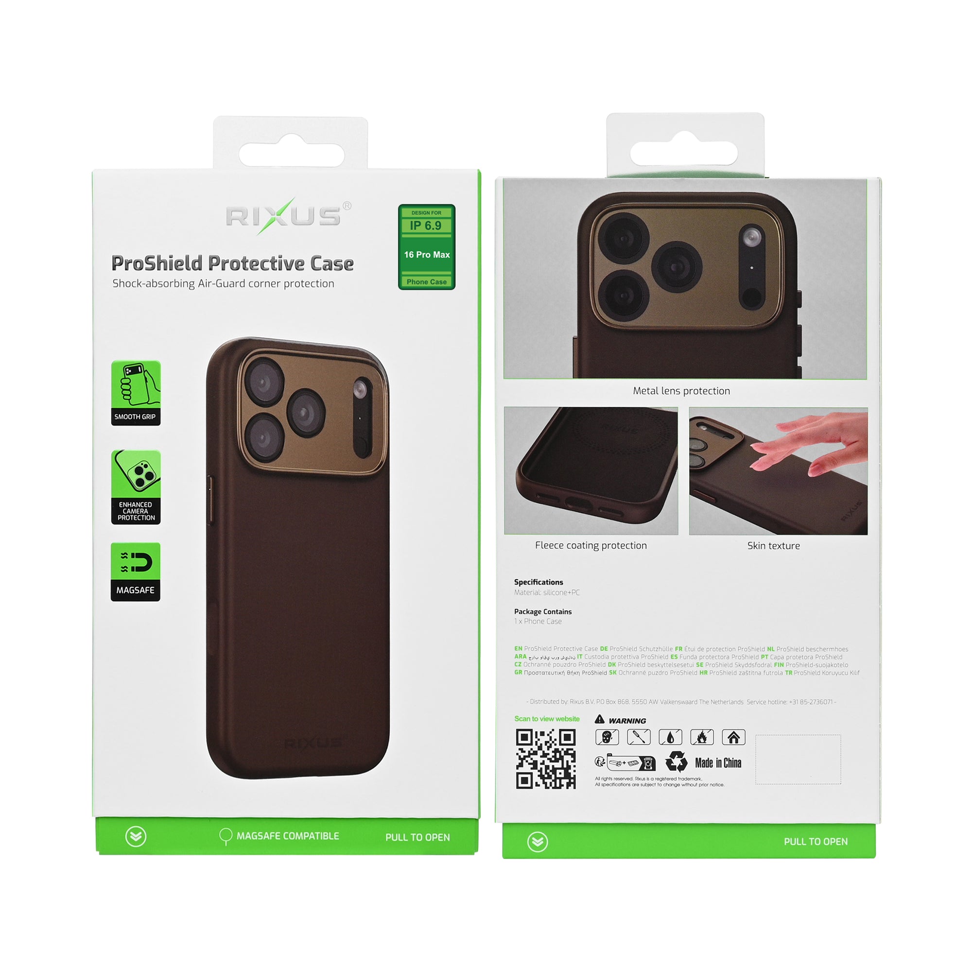 Rixus ProShield Case For Apple iPhone 16 Pro Max Dark Brown