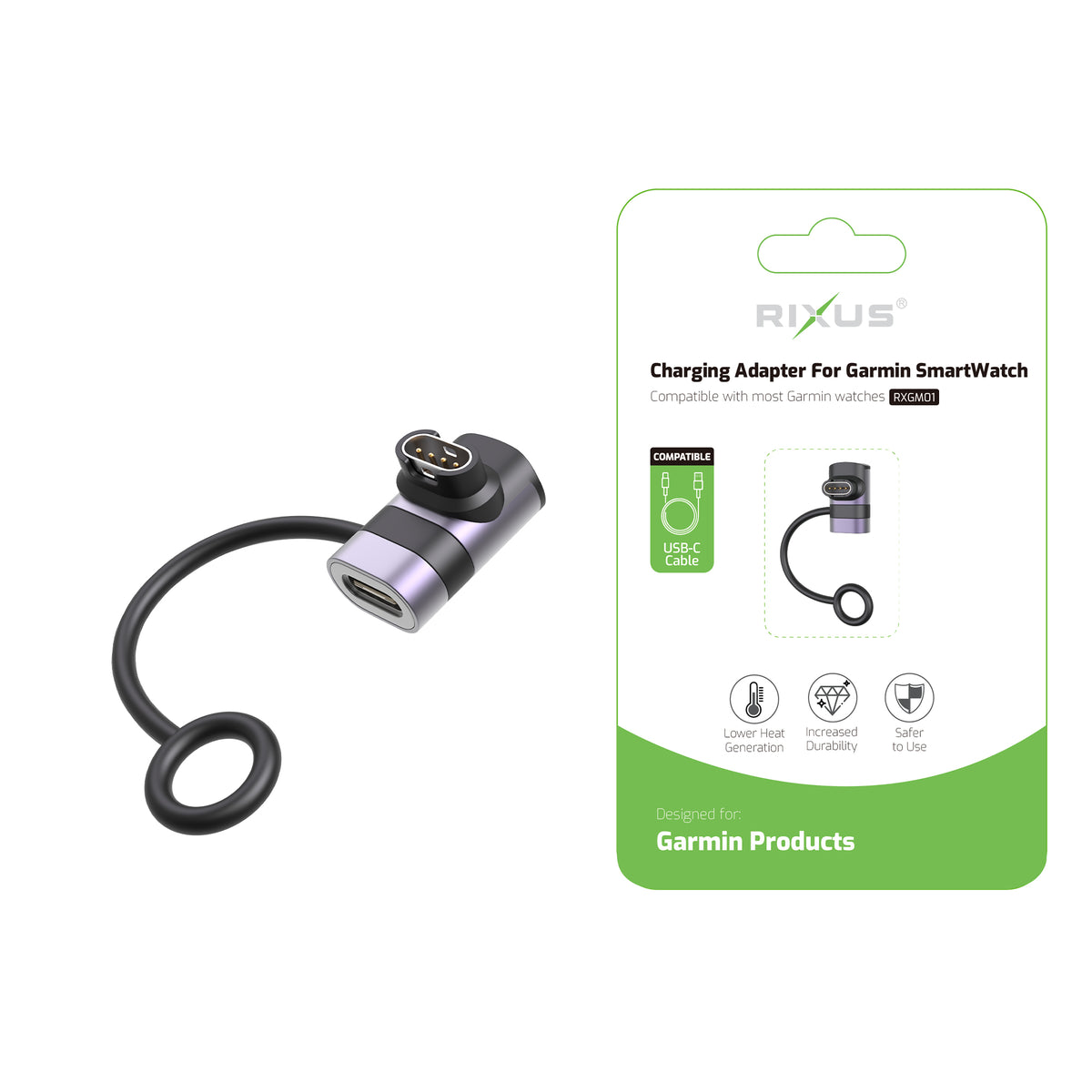Rixus RXGM01 Charging Adapter For Garmin Smart Watch Black