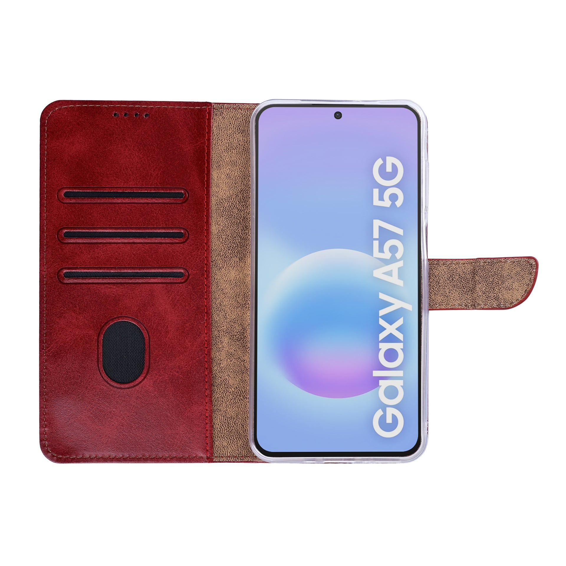 Rixus Bookcase For Samsung Galaxy A57 Dark Red