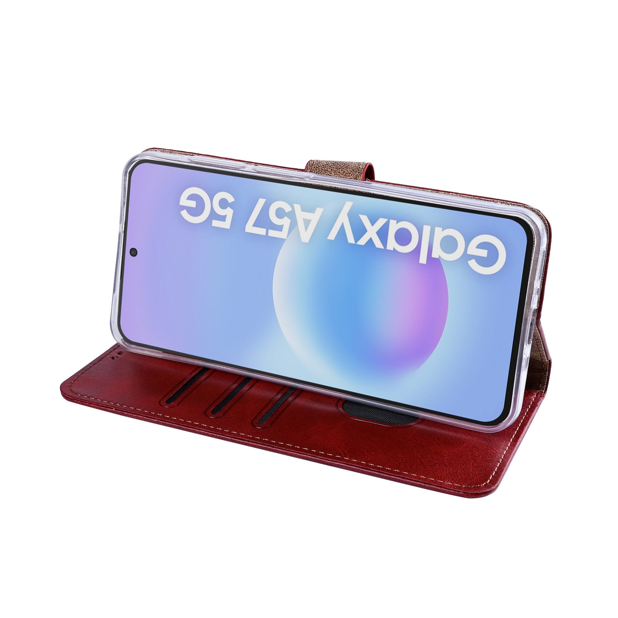Rixus Bookcase For Samsung Galaxy A57 Dark Red