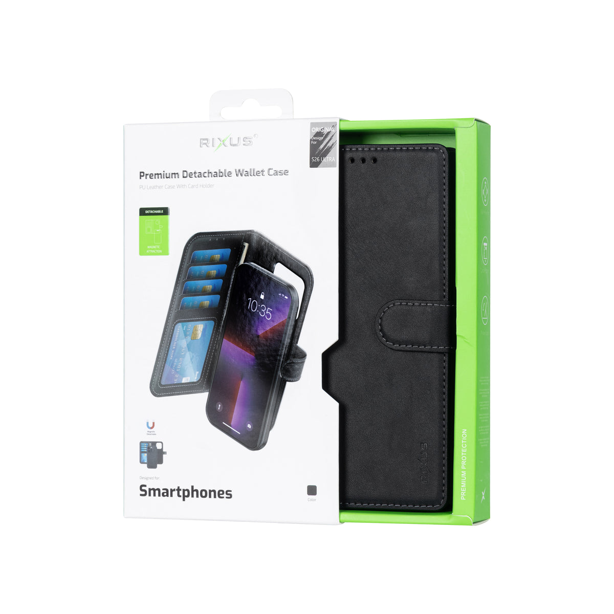 Rixus Duo Magnetic Detachable Wallet For Samsung Galaxy S26 Ultra Black