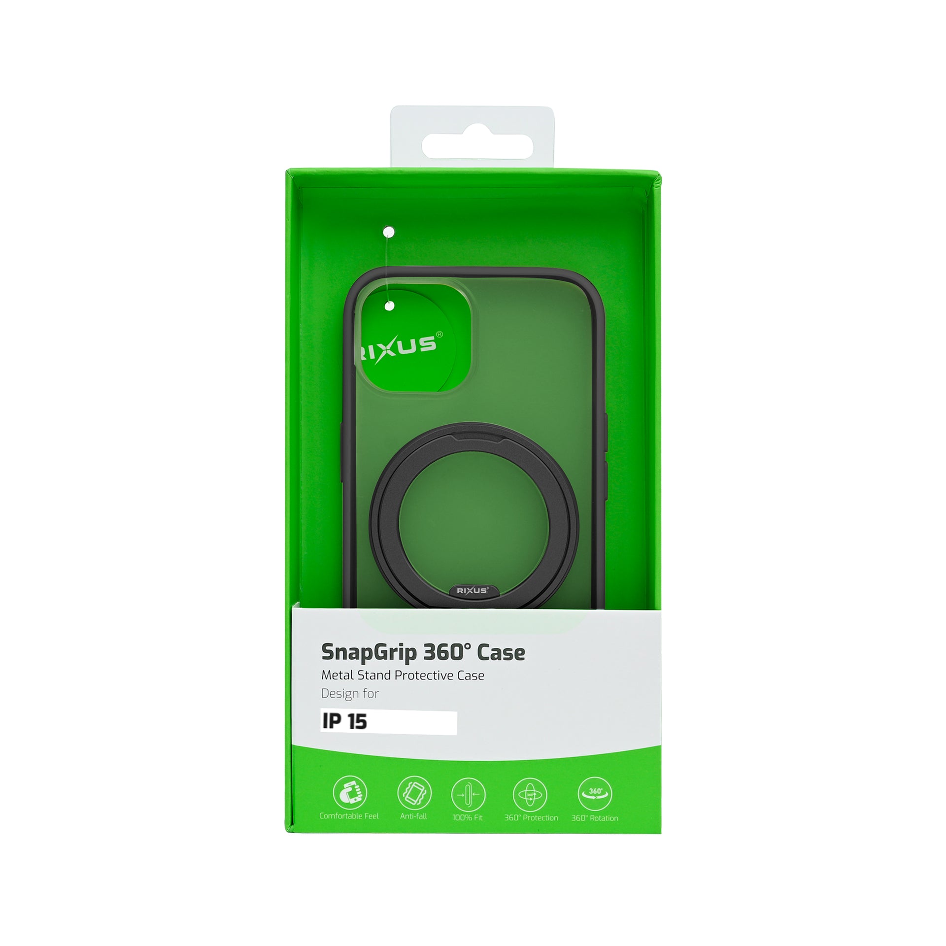 Rixus SnapGrip 360 Case For Apple iPhone 15 Black
