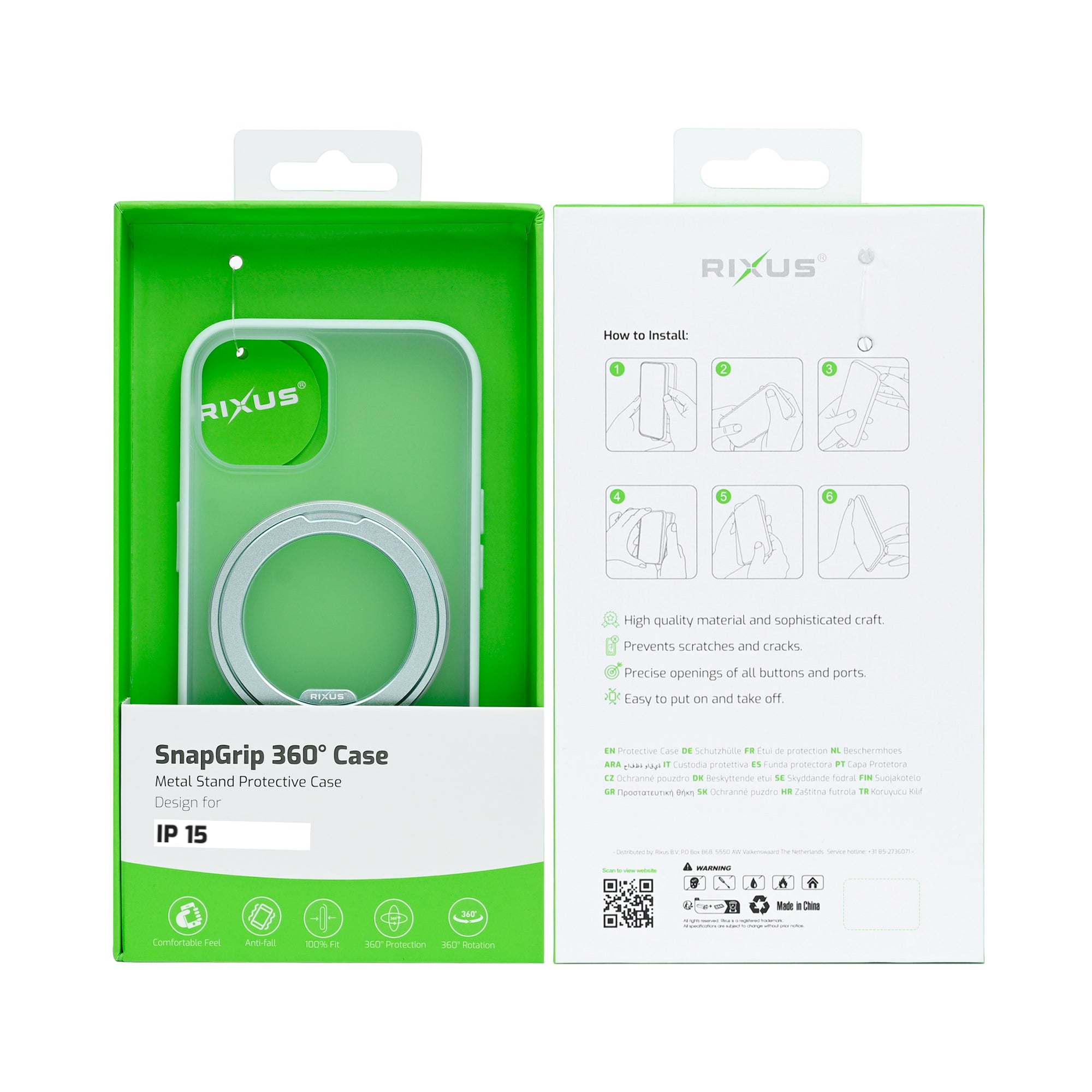 Rixus SnapGrip 360 Case For Apple iPhone 15 Green