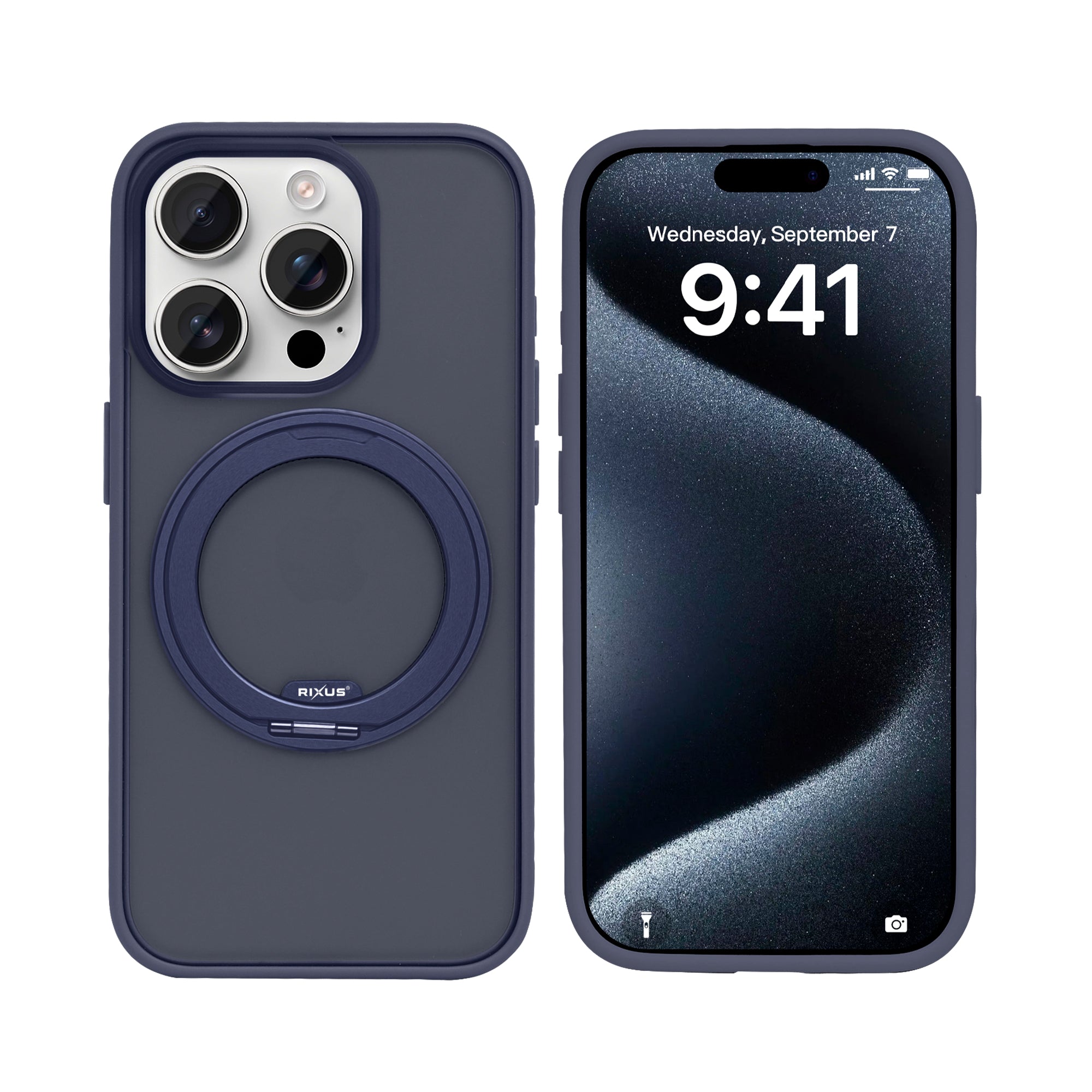 Rixus SnapGrip 360 Case For Apple iPhone 15 Pro Blue