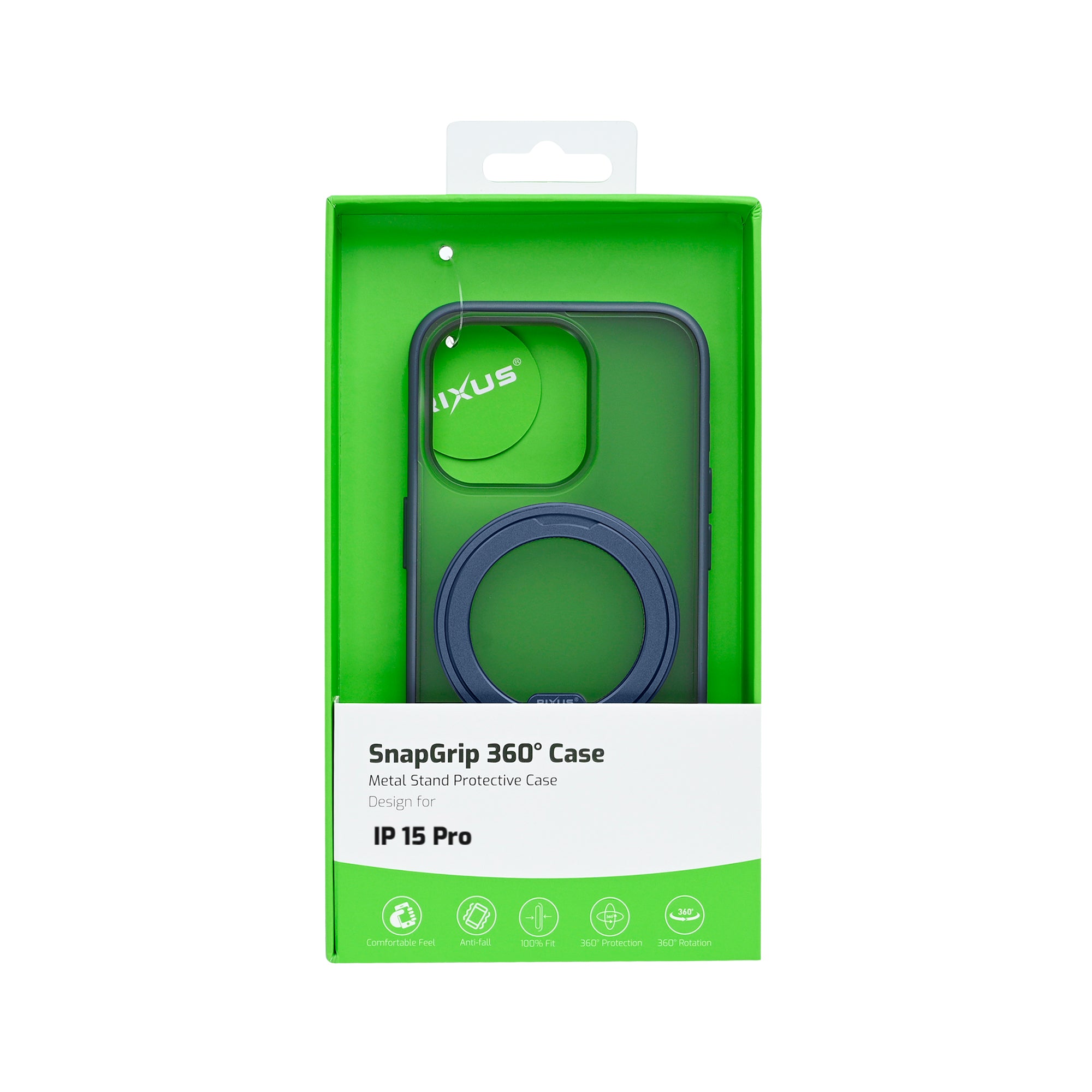 Rixus SnapGrip 360 Case For Apple iPhone 15 Pro Blue