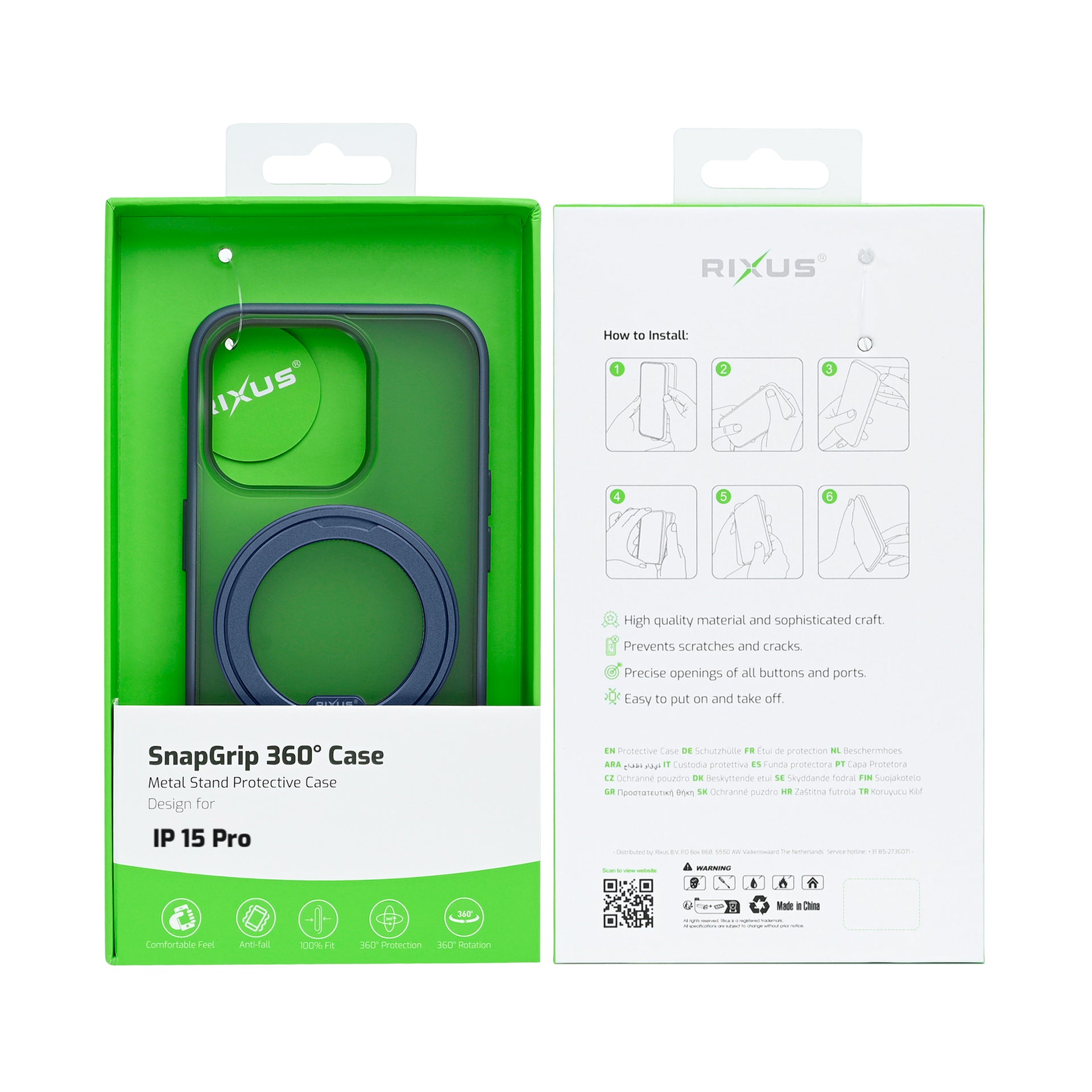 Rixus SnapGrip 360 Case For Apple iPhone 15 Pro Blue