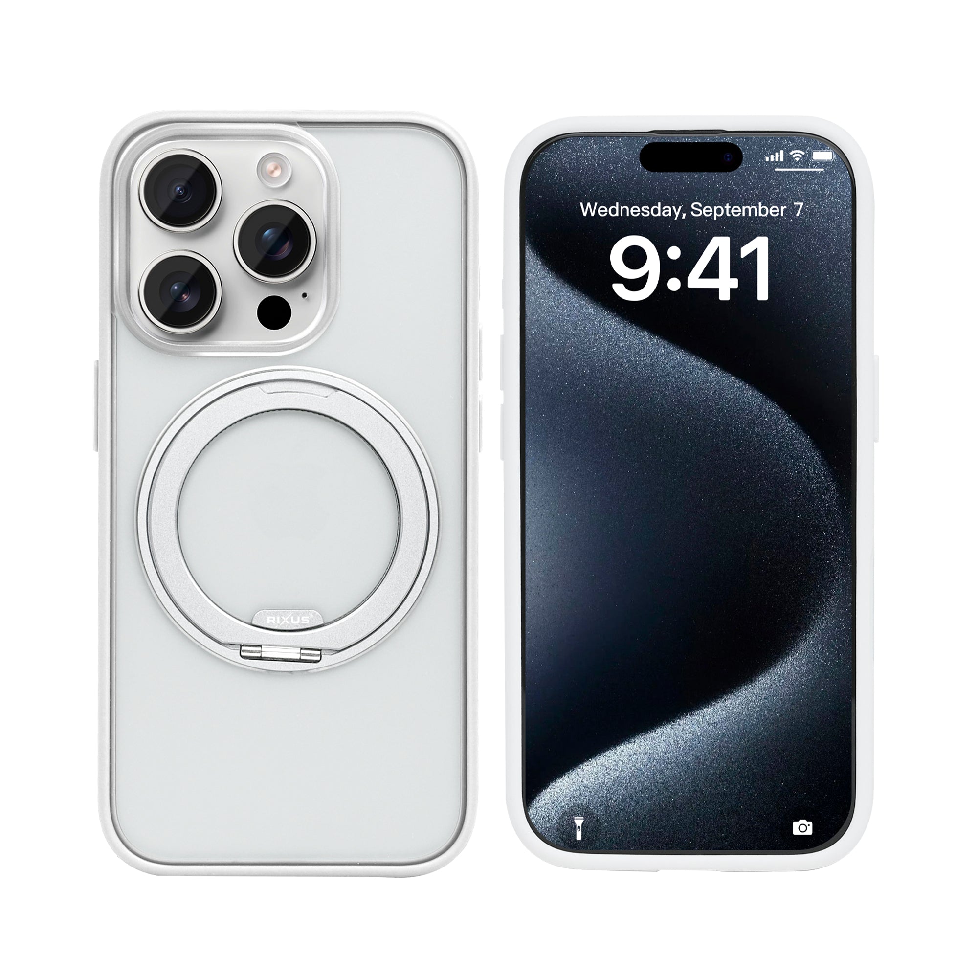 Rixus SnapGrip 360 Case For Apple iPhone 15 Pro White