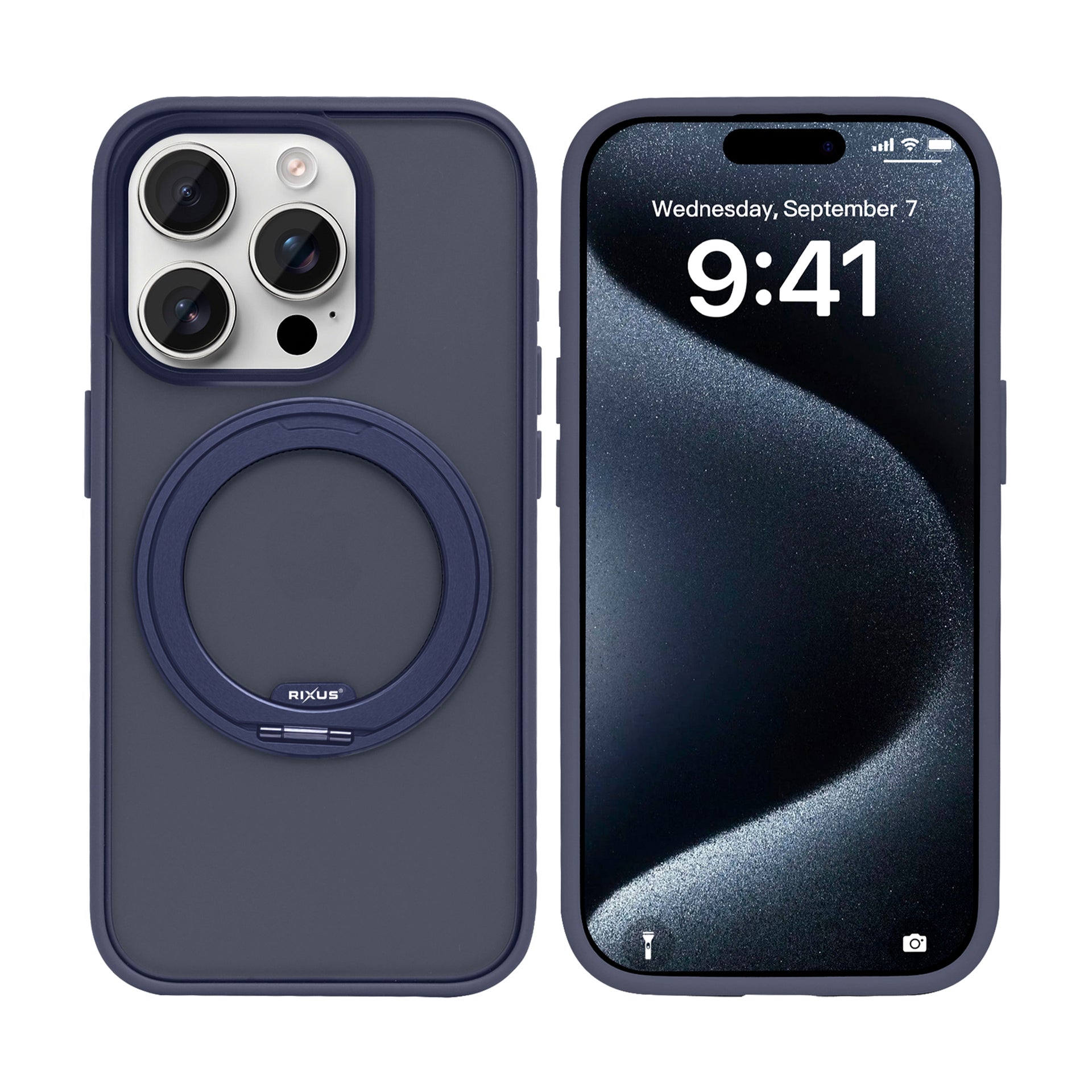 Rixus SnapGrip 360 Case For Apple iPhone 15 Pro Max Blue