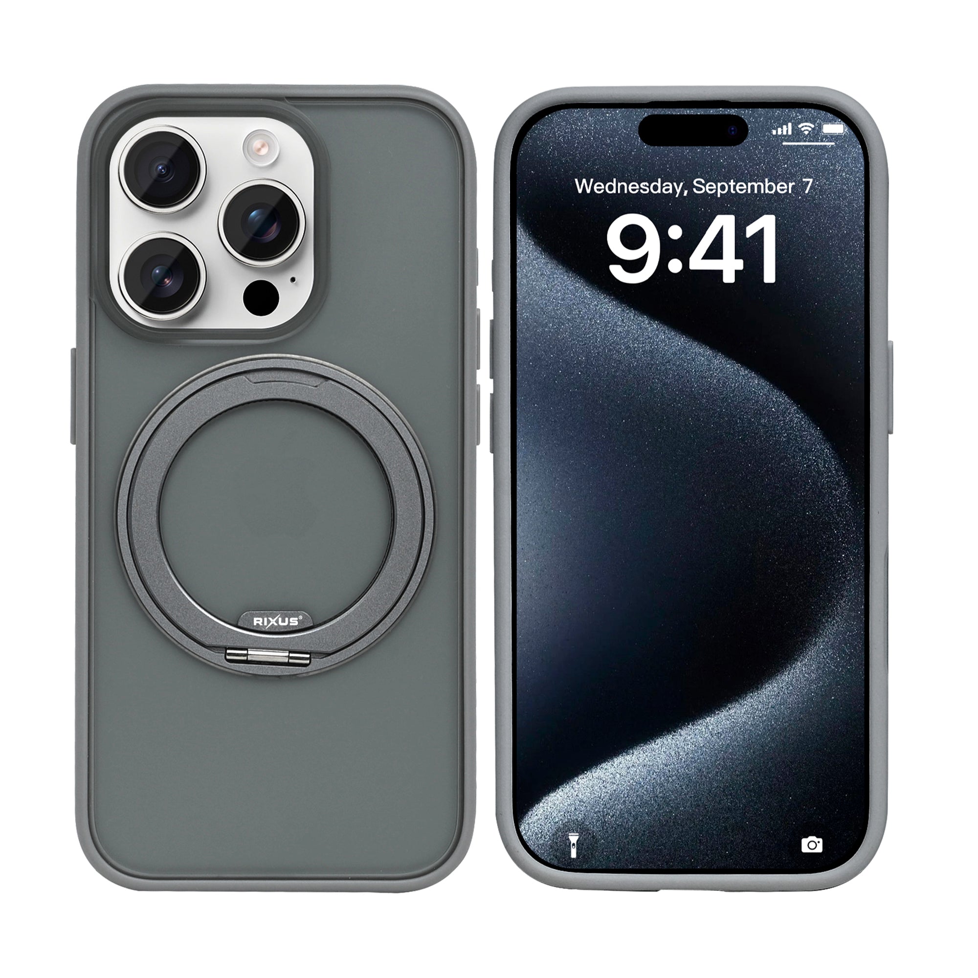 Rixus SnapGrip 360 Case For Apple iPhone 15 Pro Max Grey