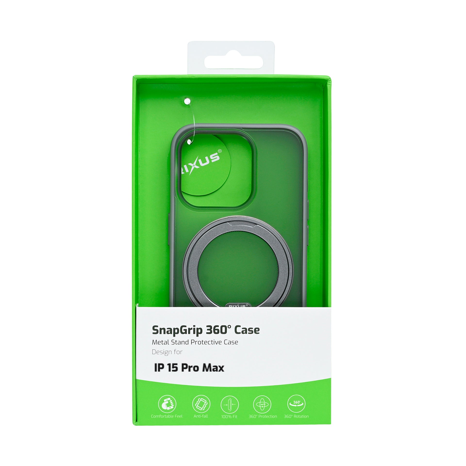 Rixus SnapGrip 360 Case For Apple iPhone 15 Pro Max Grey