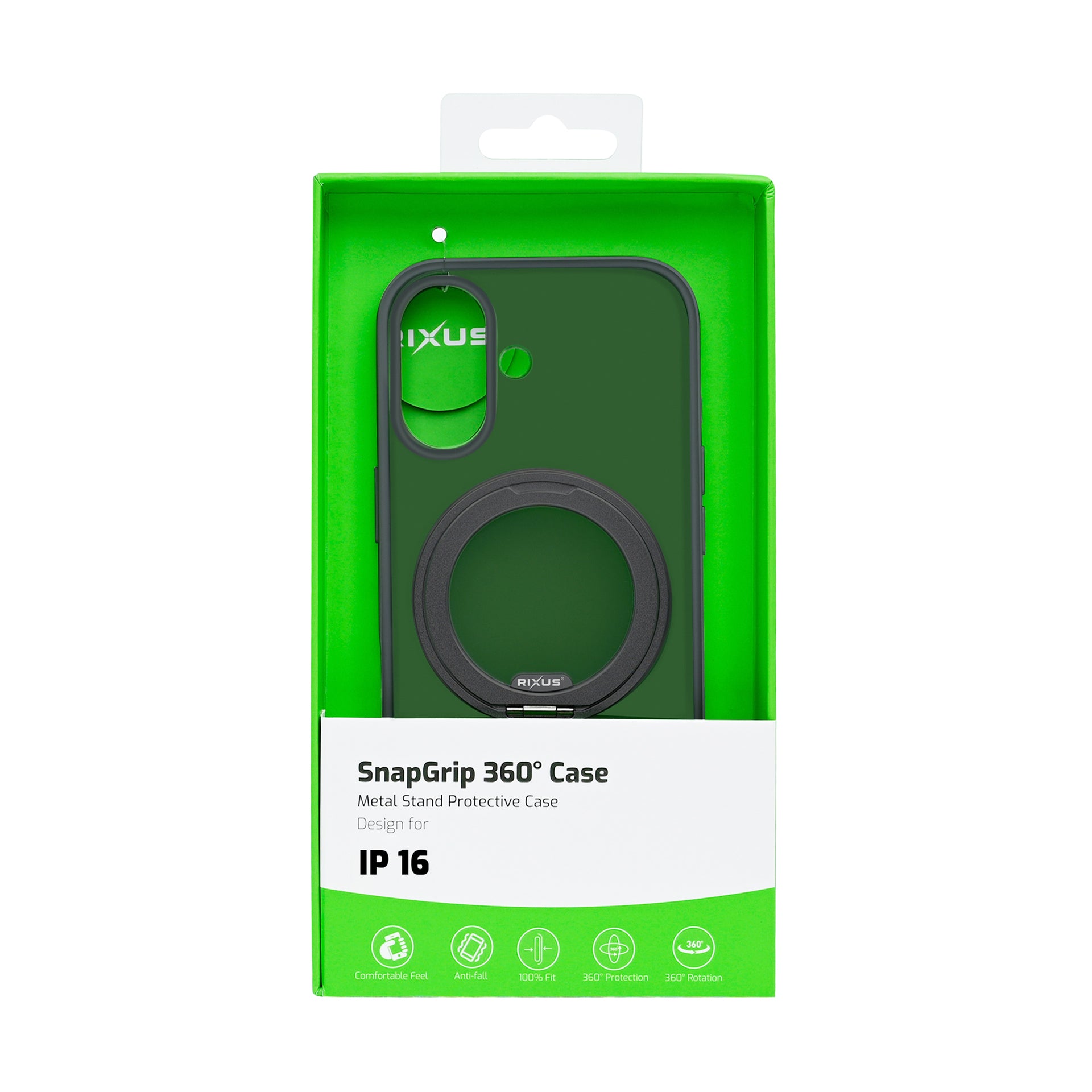 Rixus SnapGrip 360 Case For Apple iPhone 16 Black