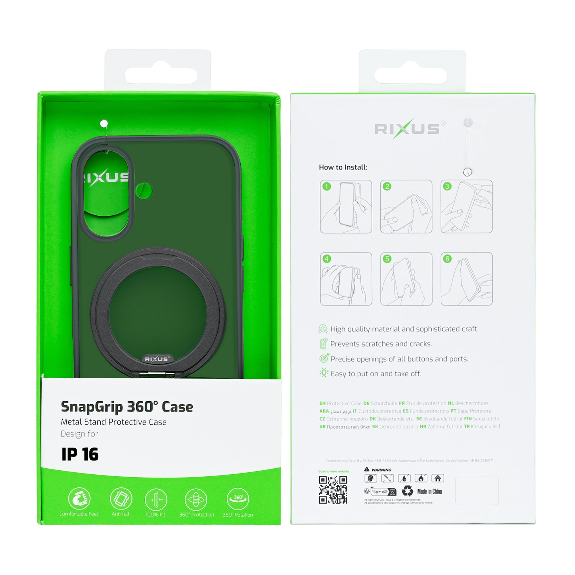 Rixus SnapGrip 360 Case For Apple iPhone 16 Black