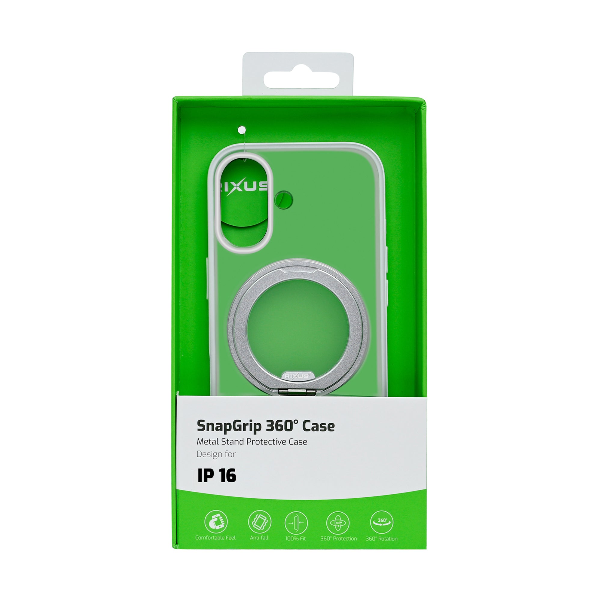 Rixus SnapGrip 360 Case For Apple iPhone 16 White