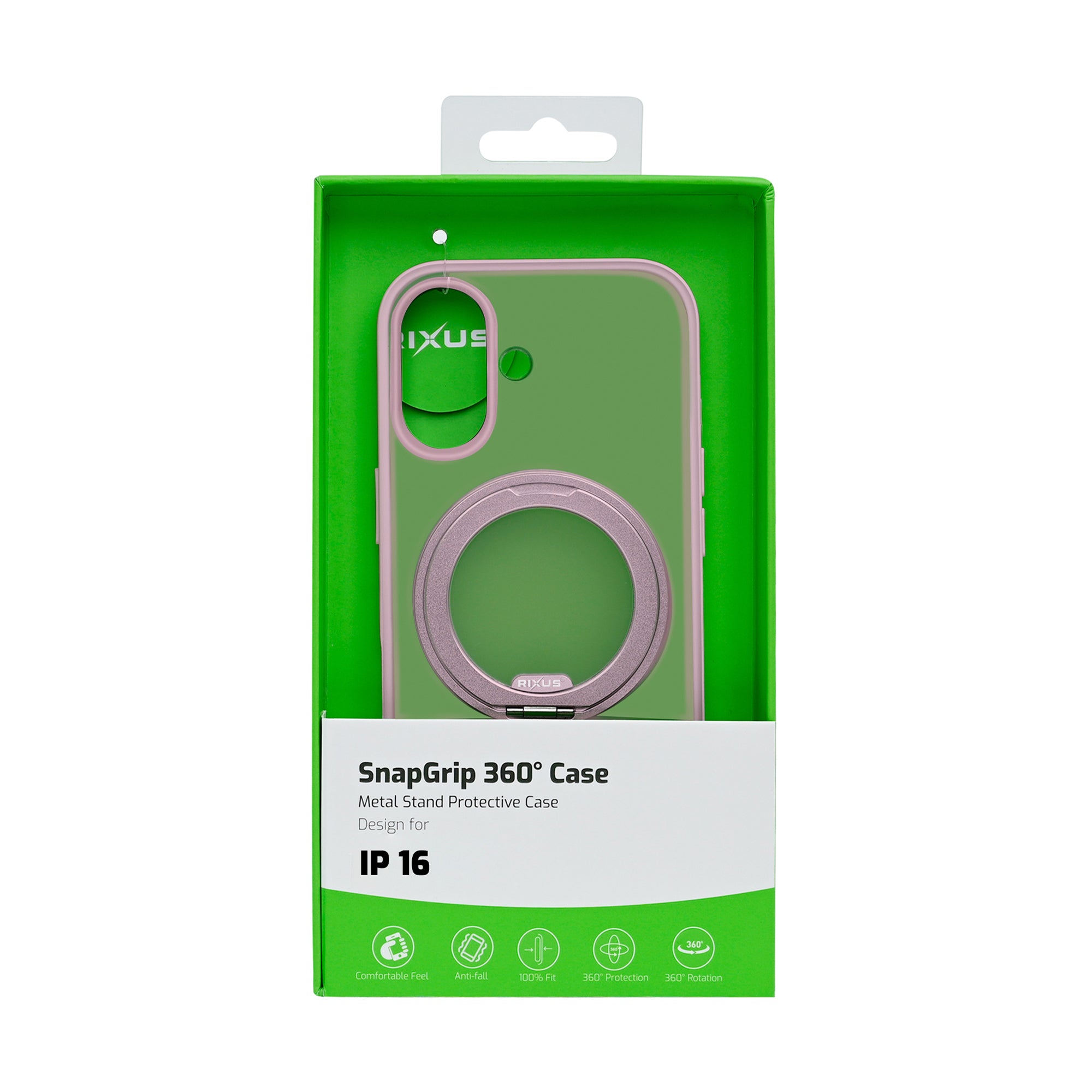 Rixus SnapGrip 360 Case For Apple iPhone 16 Pink