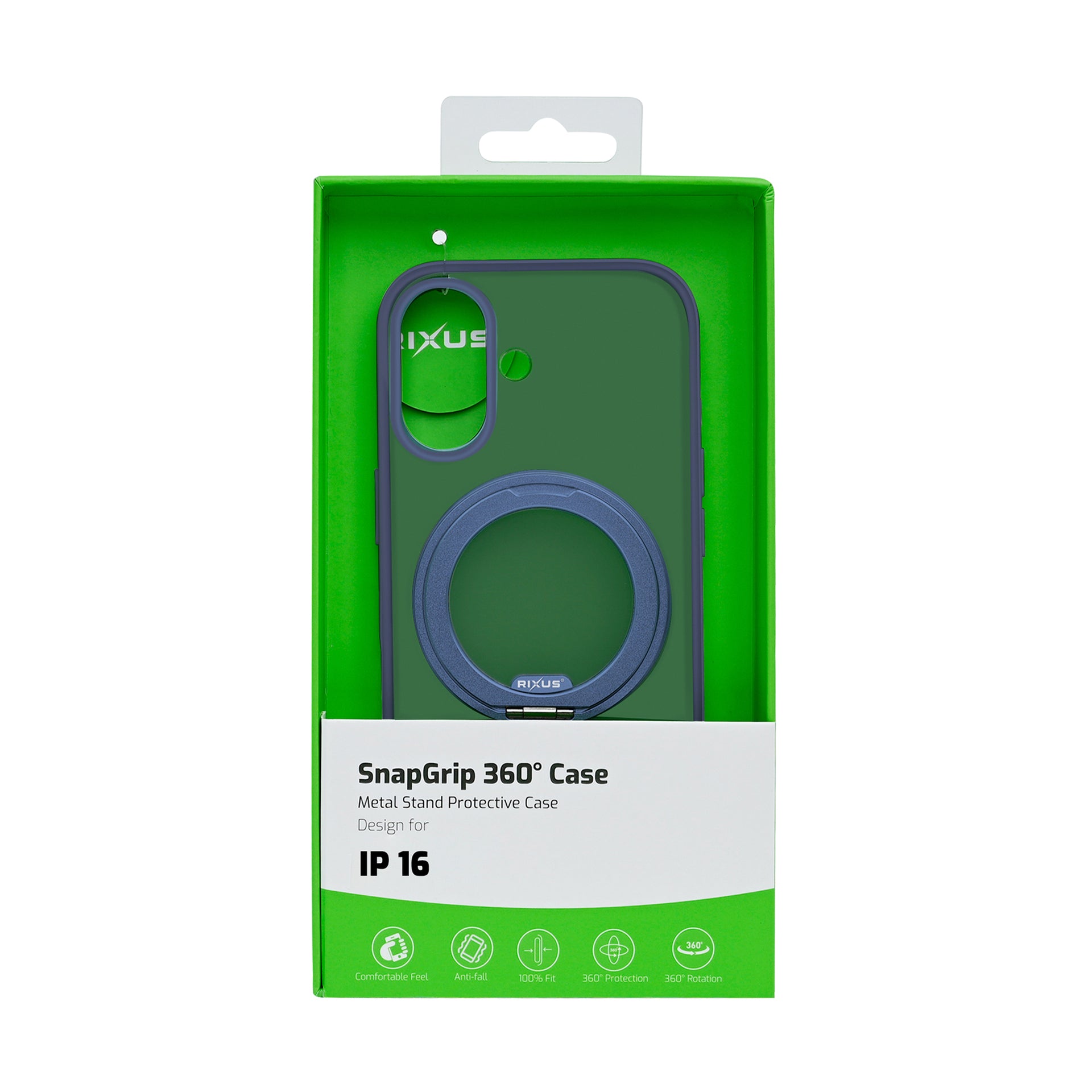 Rixus SnapGrip 360 Case For Apple iPhone 16 Blue