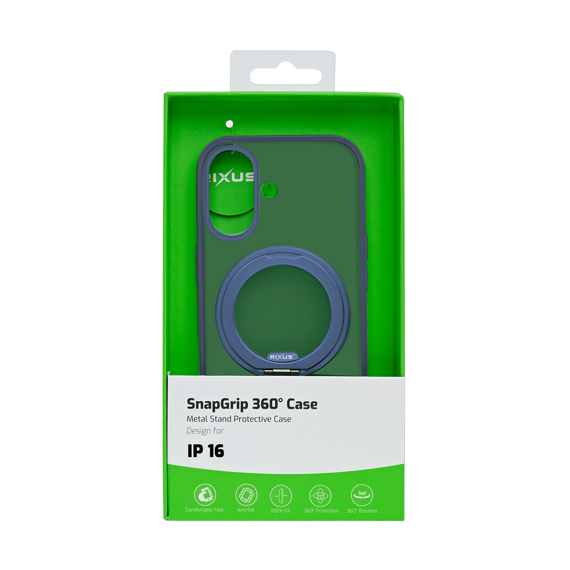 Rixus SnapGrip 360 Case For Apple iPhone 16 Blue