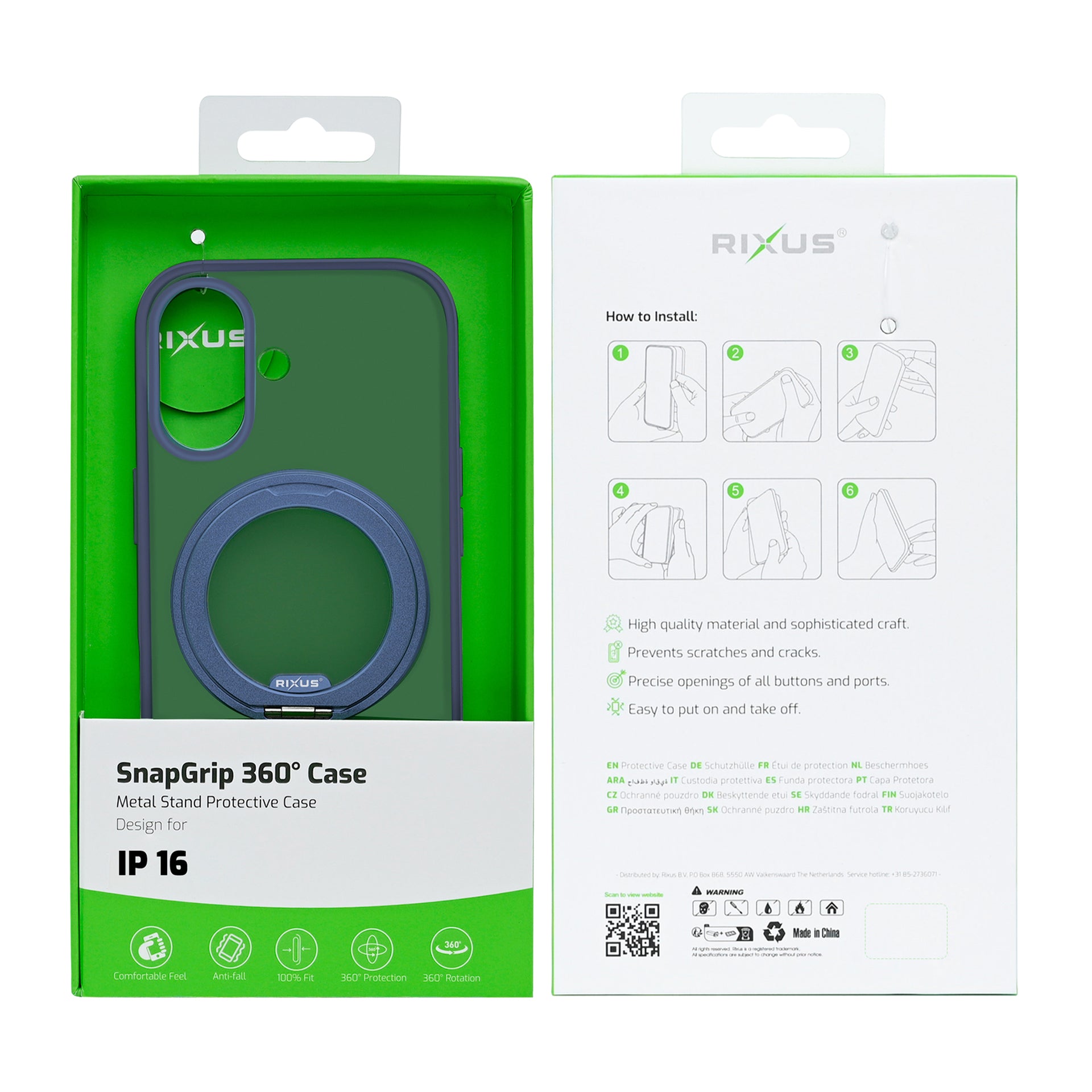 Rixus SnapGrip 360 Case For Apple iPhone 16 Blue