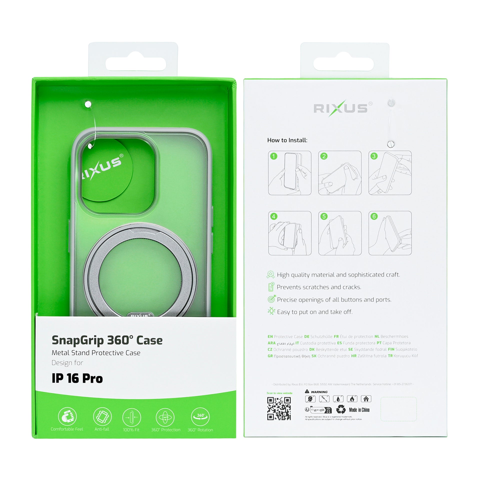 Rixus SnapGrip 360 Case For Apple iPhone 16 Pro White