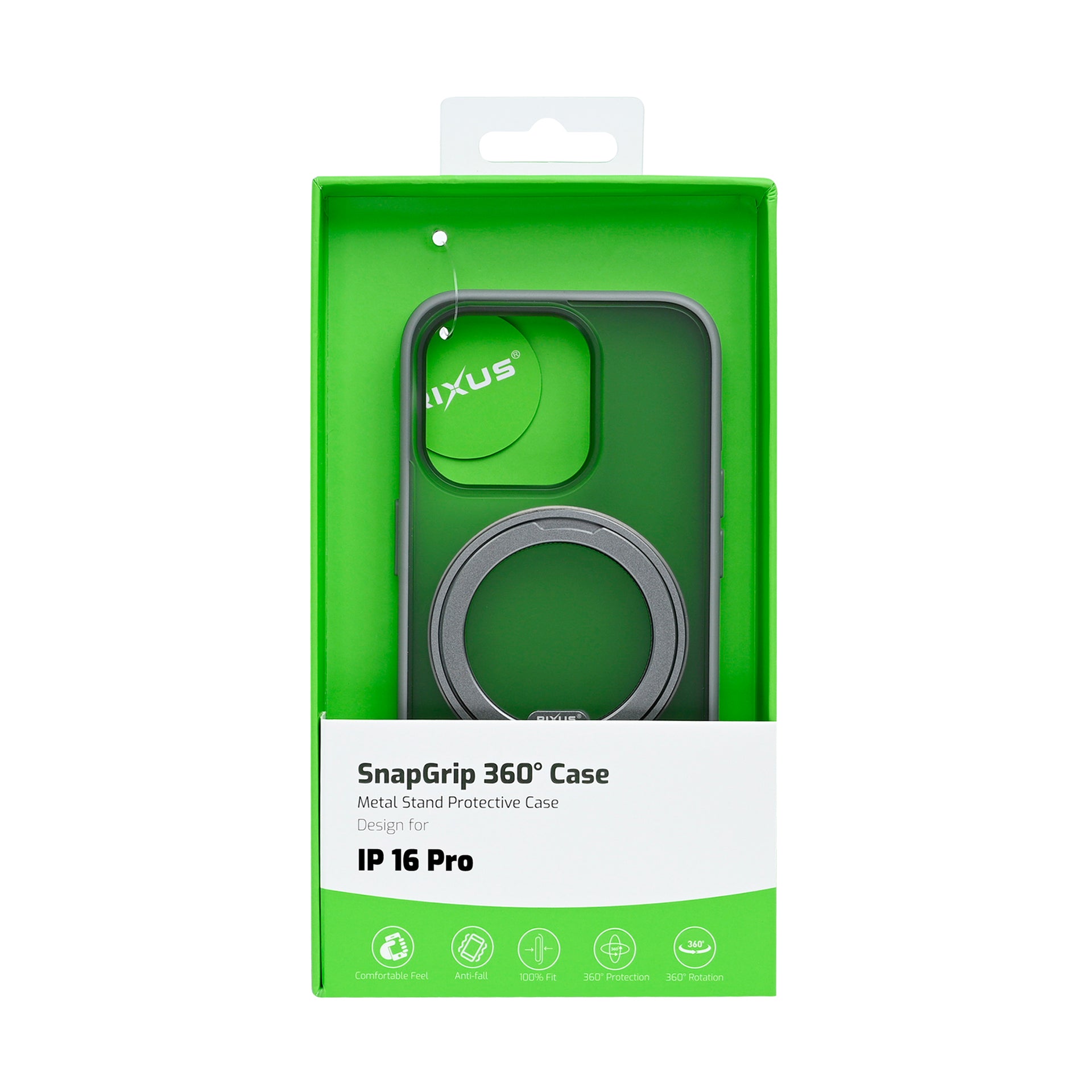 Rixus SnapGrip 360 Case For Apple iPhone 16 Pro Grey
