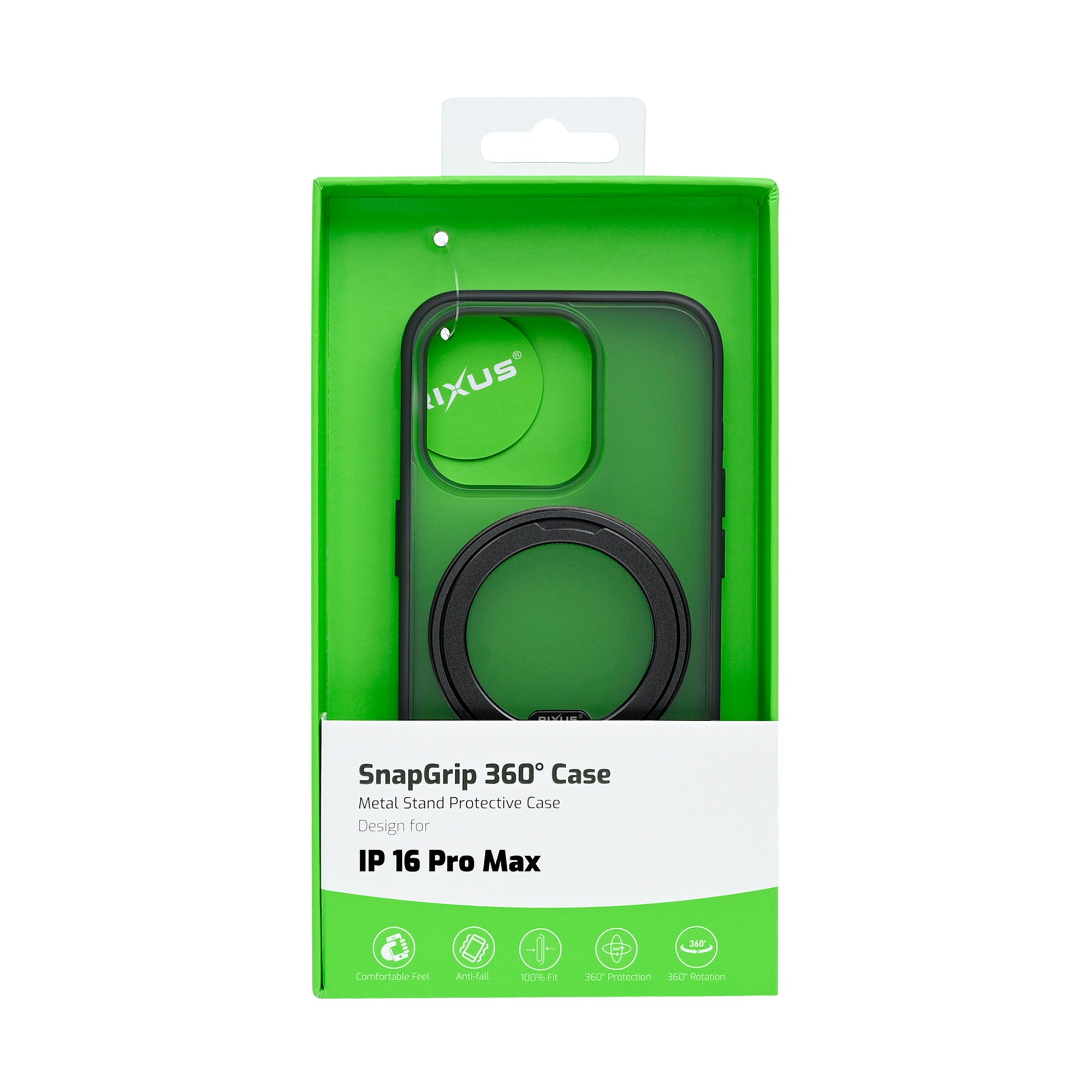 Rixus SnapGrip 360 Case For Apple iPhone 16 Pro Max Black