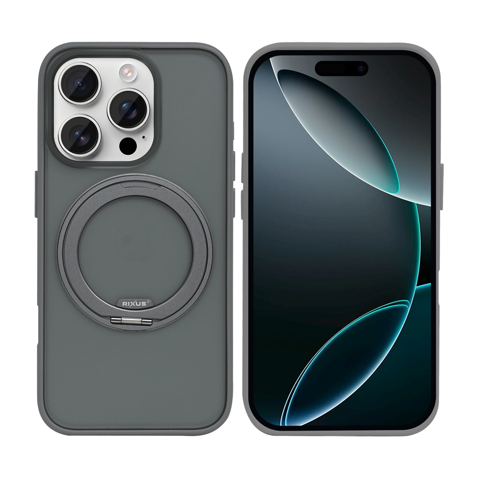 Rixus SnapGrip 360 Case For Apple iPhone 16 Pro Max Grey